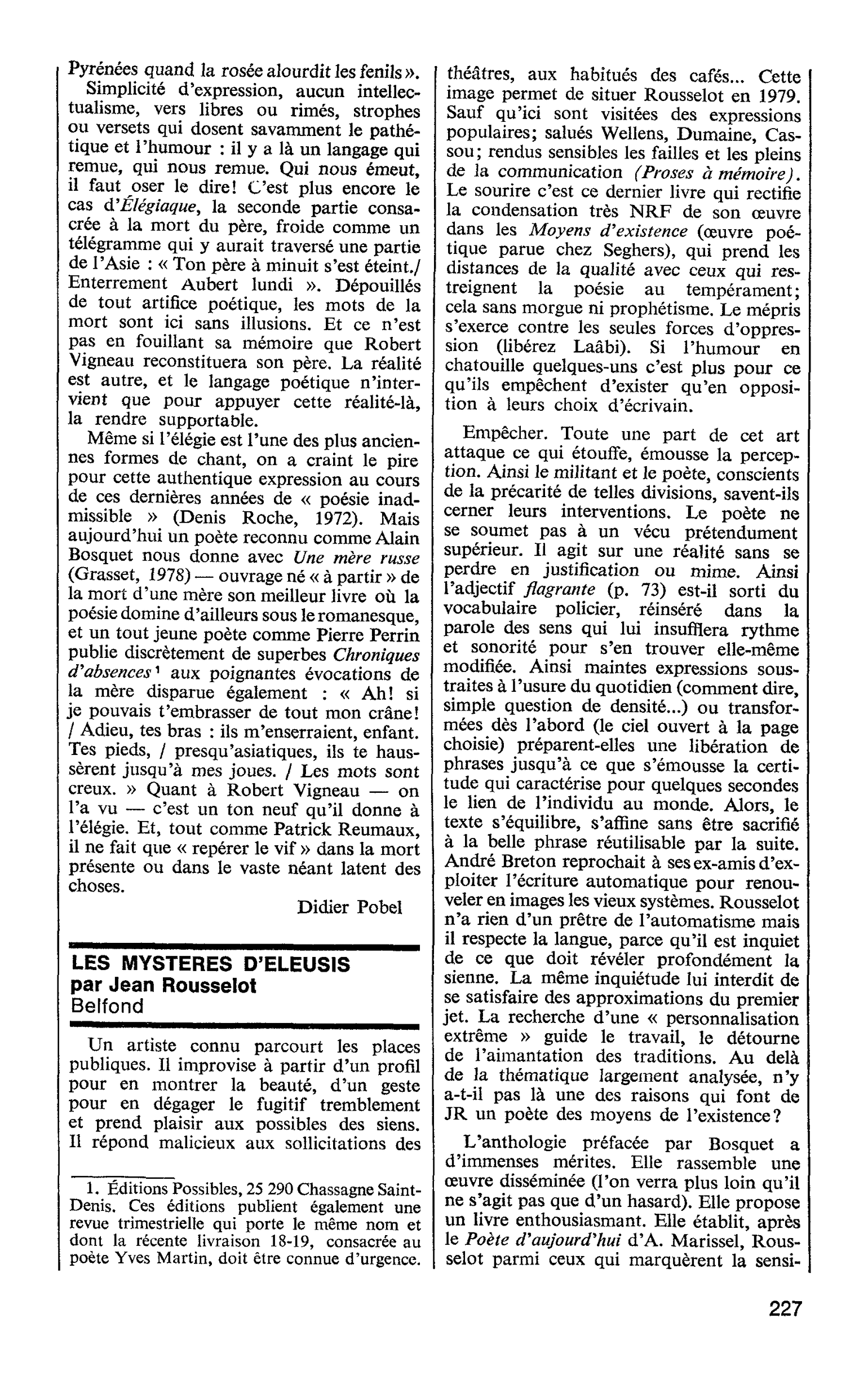 LES MYSTERES D’ELEUSIS par Jean Rousselot