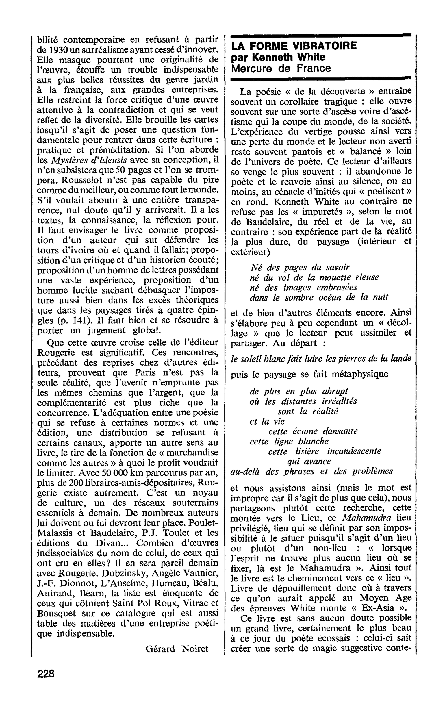 LA FORME VIBRATOIRE par Kenneth White