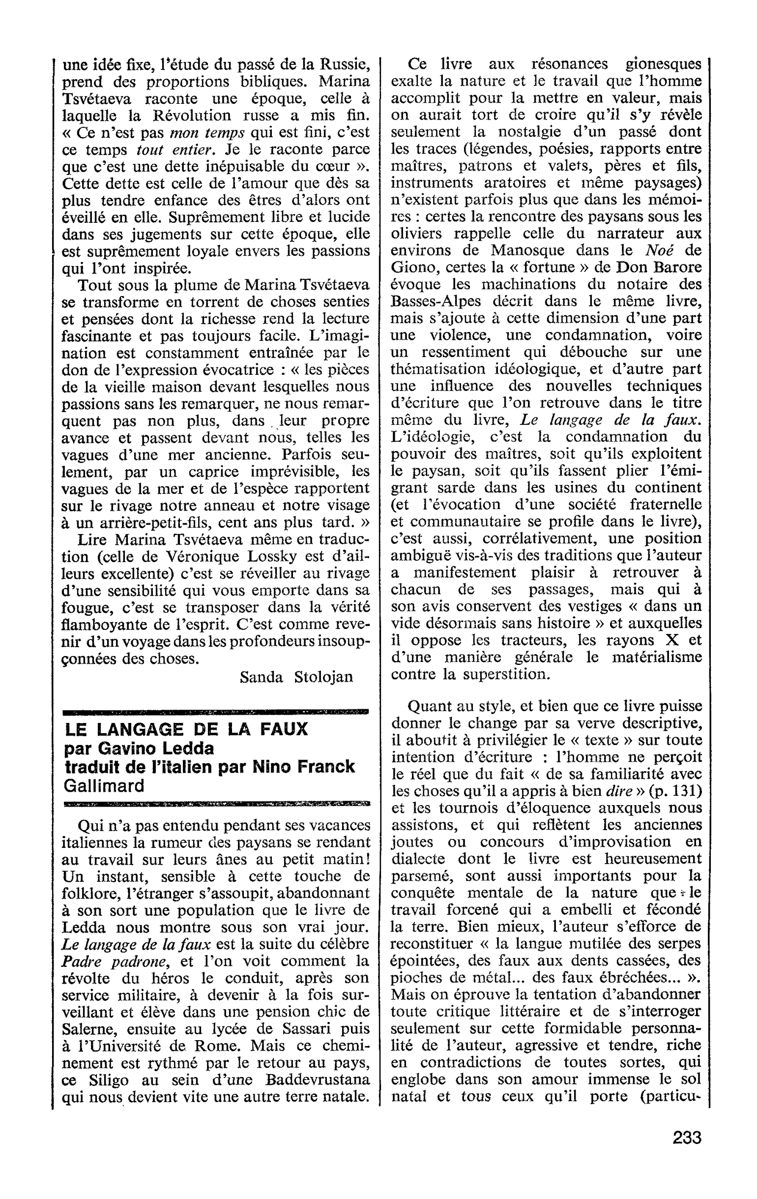 LE LANGAGE DE LA FAUX par Gavino Ledda