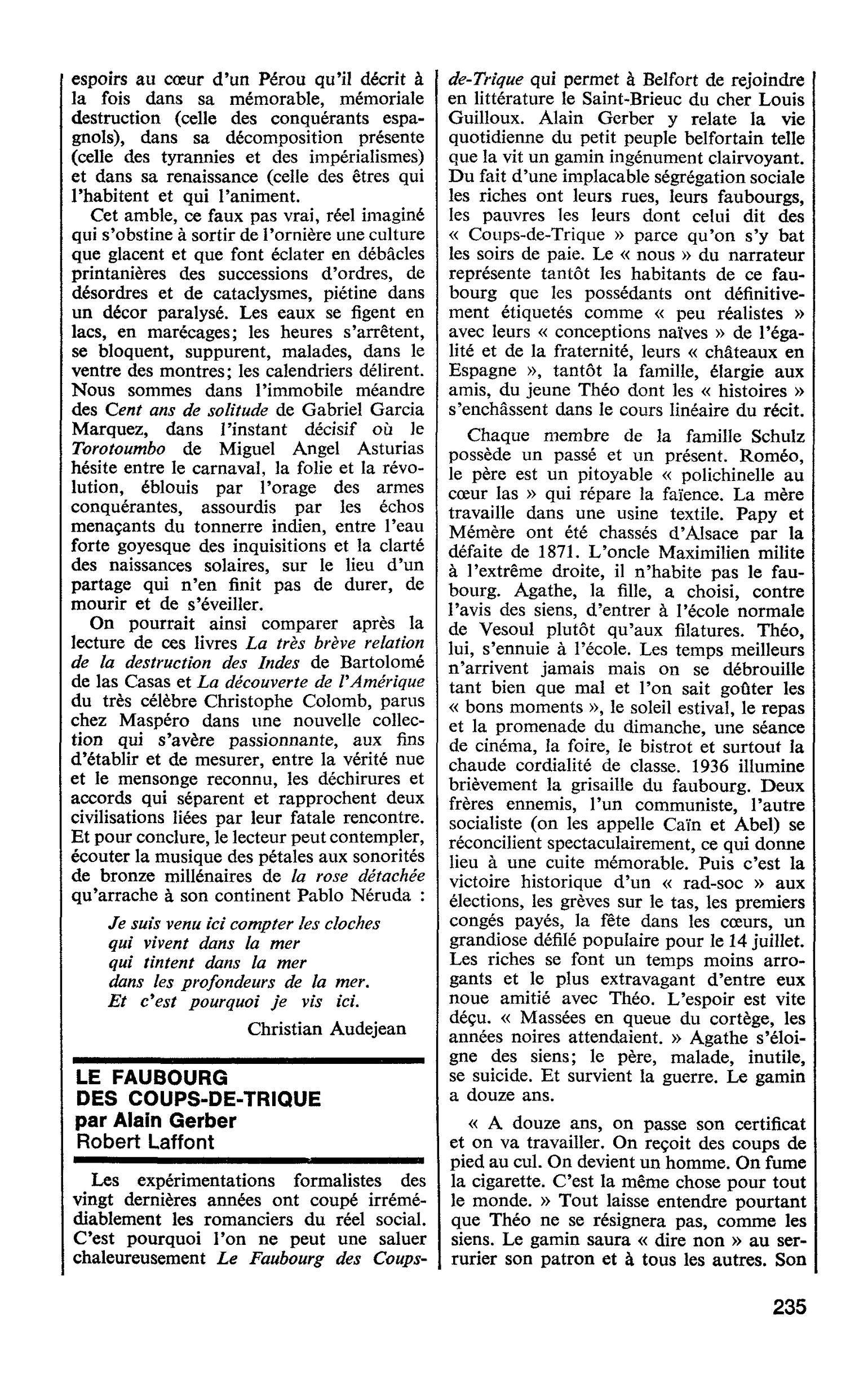 LE FAUBOURG DES COUPS-DE-TRIQUE par Alain Gerber