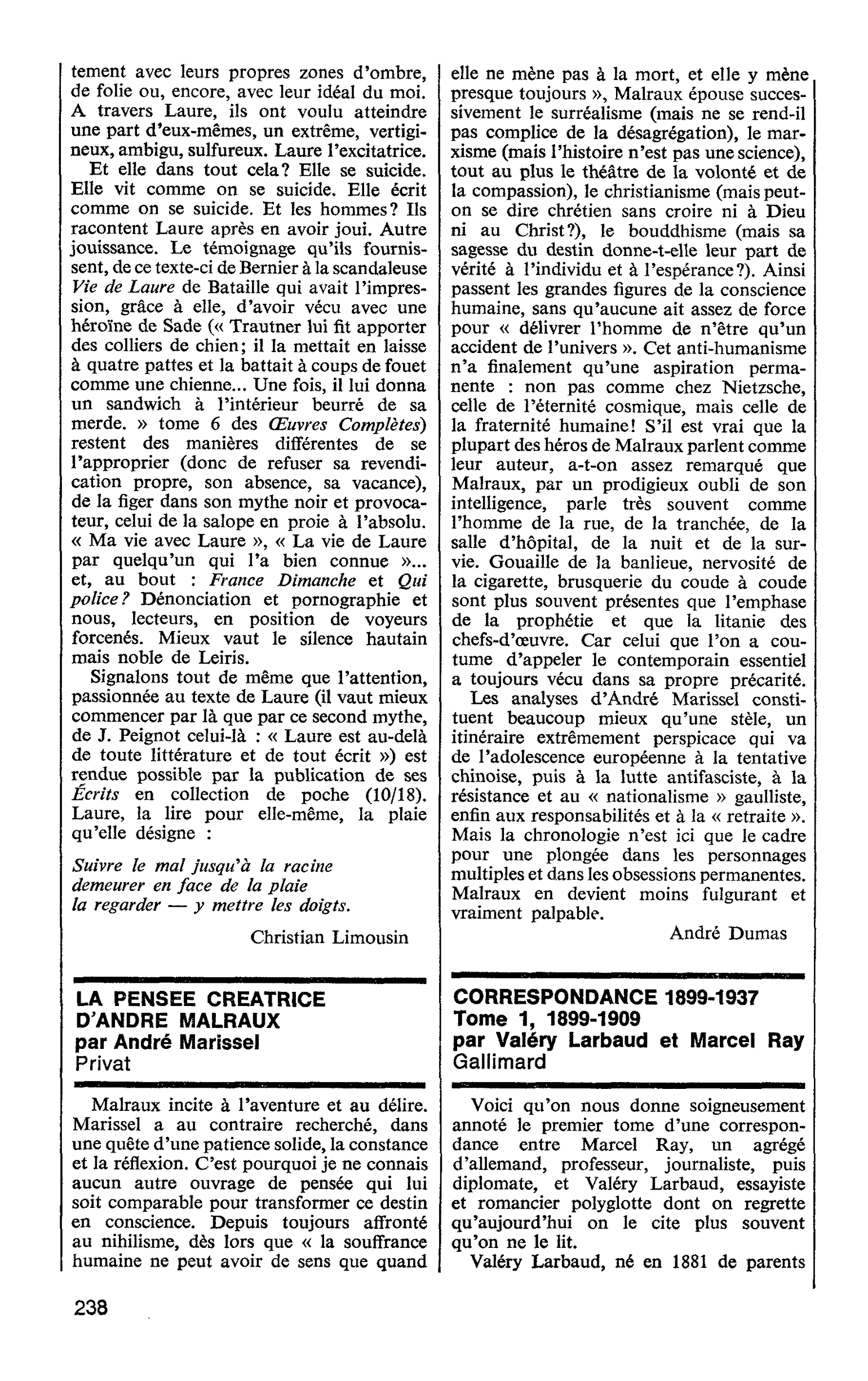 LA PENSEE CREATRICE D’ANDRE MALRAUX par André Marissel
