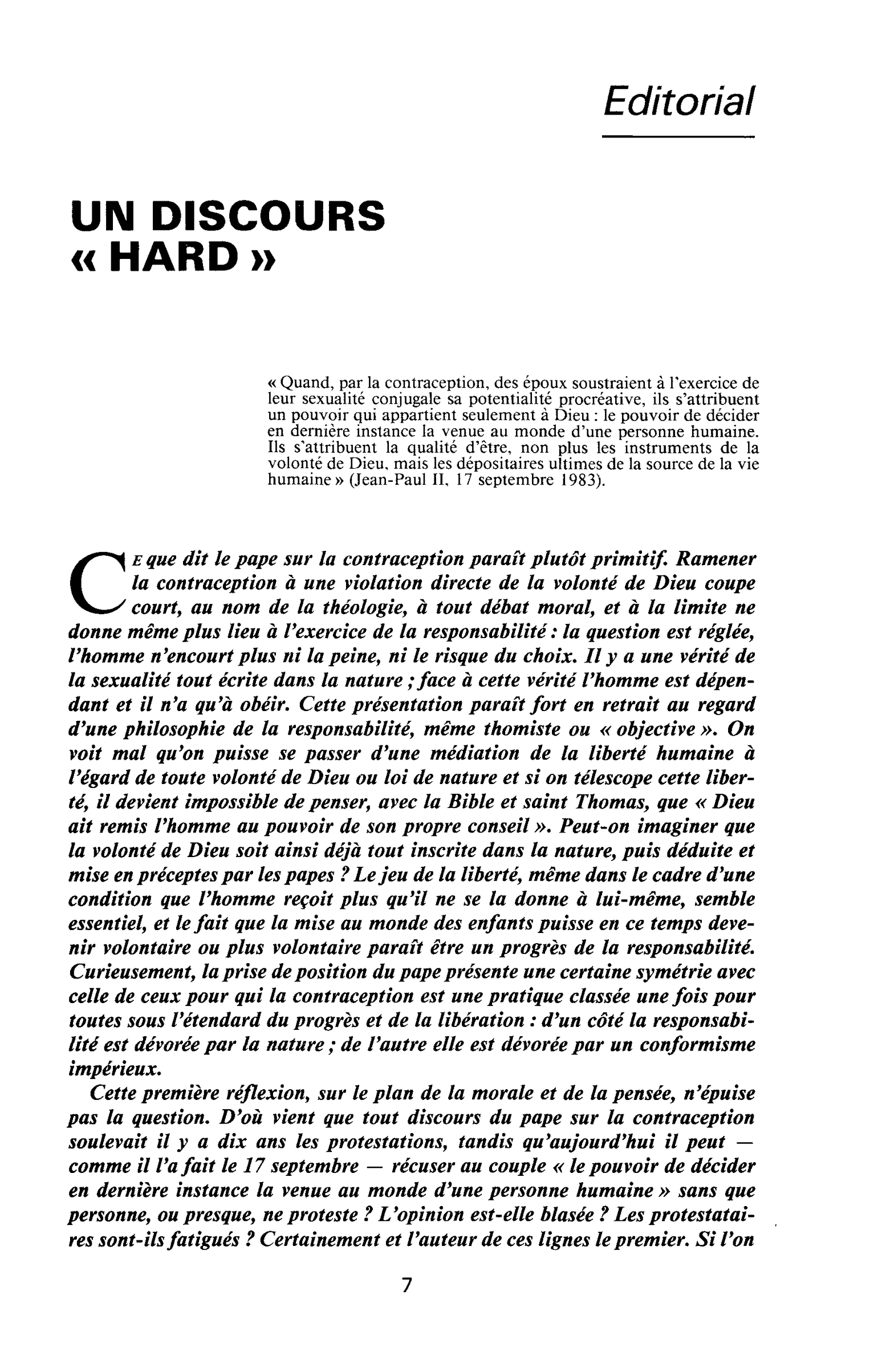 UN DISCOURS « HARD »