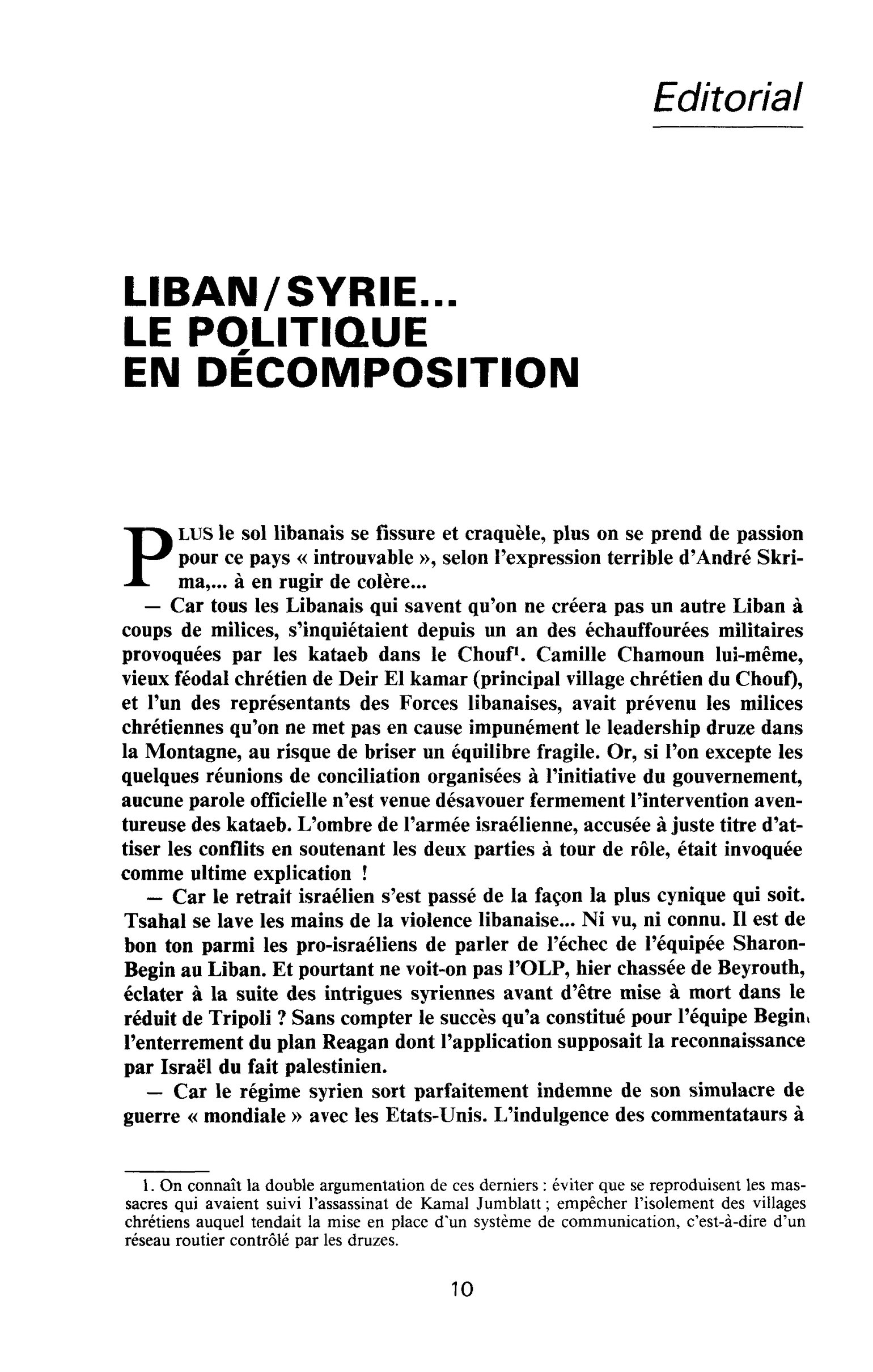 LIBAN/SYRIE… LE POLITIQUE EN DÉCOMPOSITION