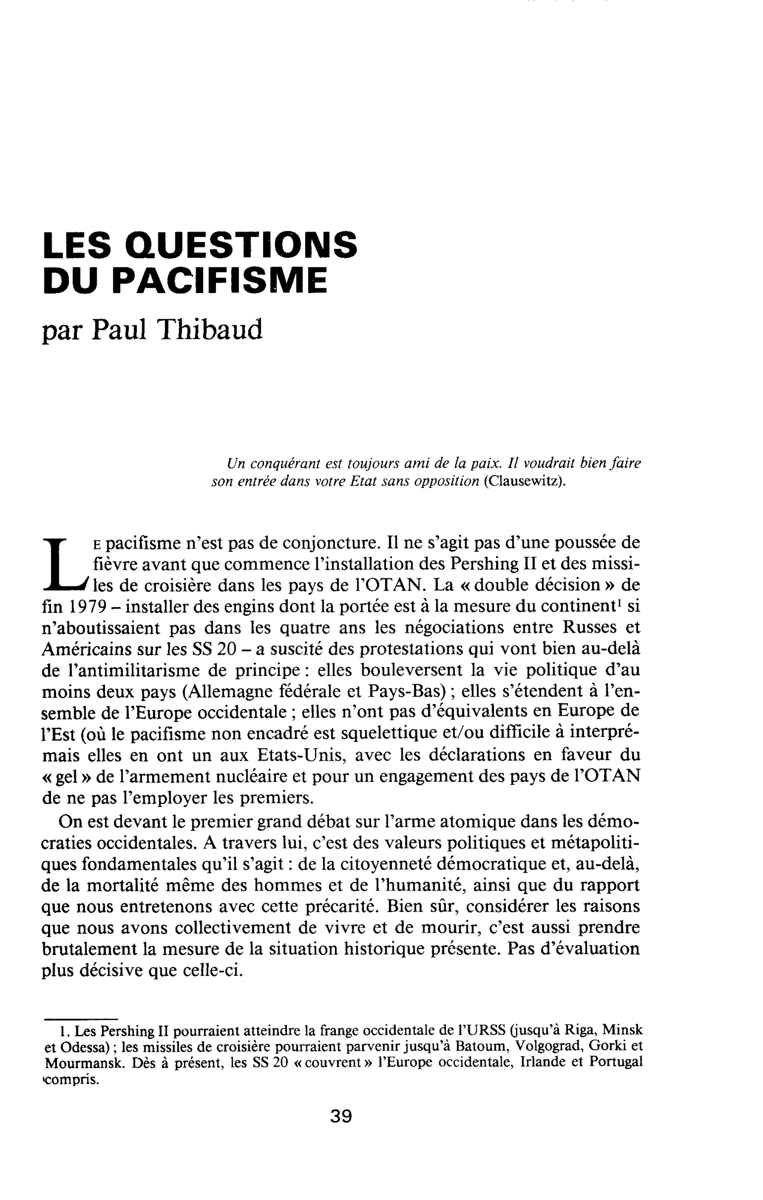 LES QUESTIONS DU PACIFISME