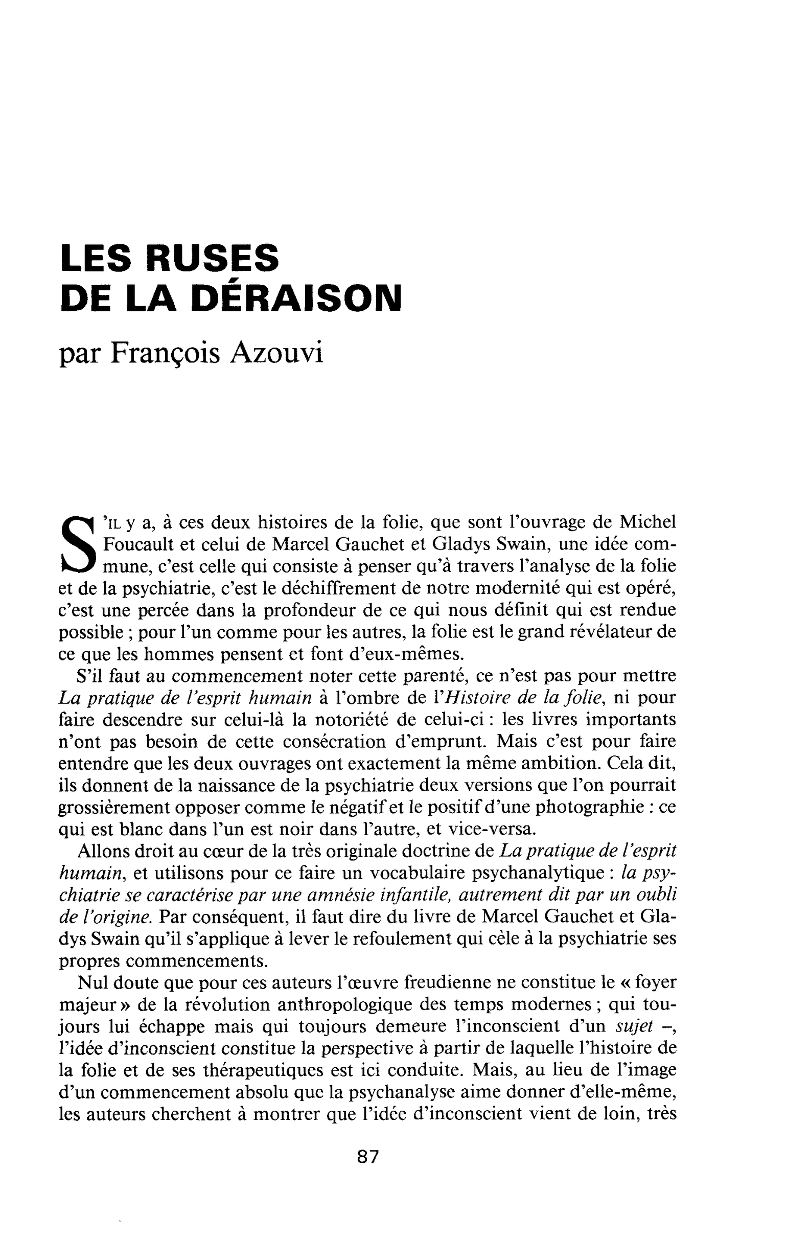 LES RUSES DE LA DÉRAISON