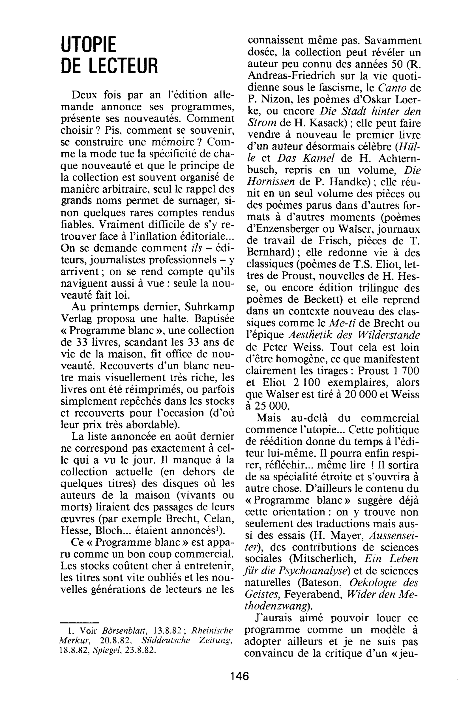 UTOPIE DE LECTEUR