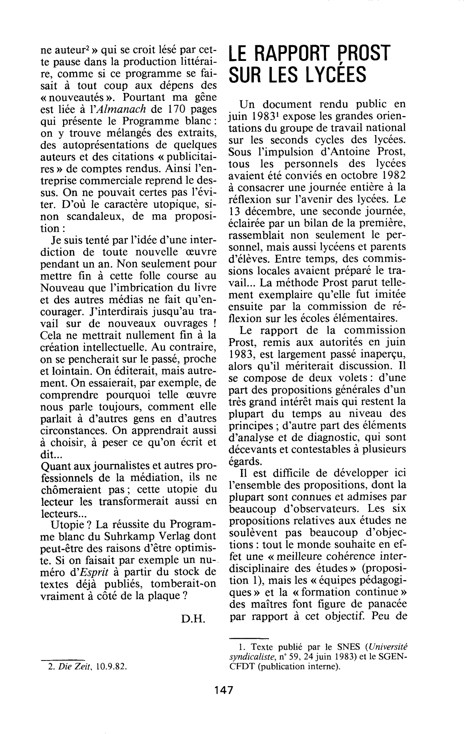 LE RAPPORT PROST SUR LES LYCÉES