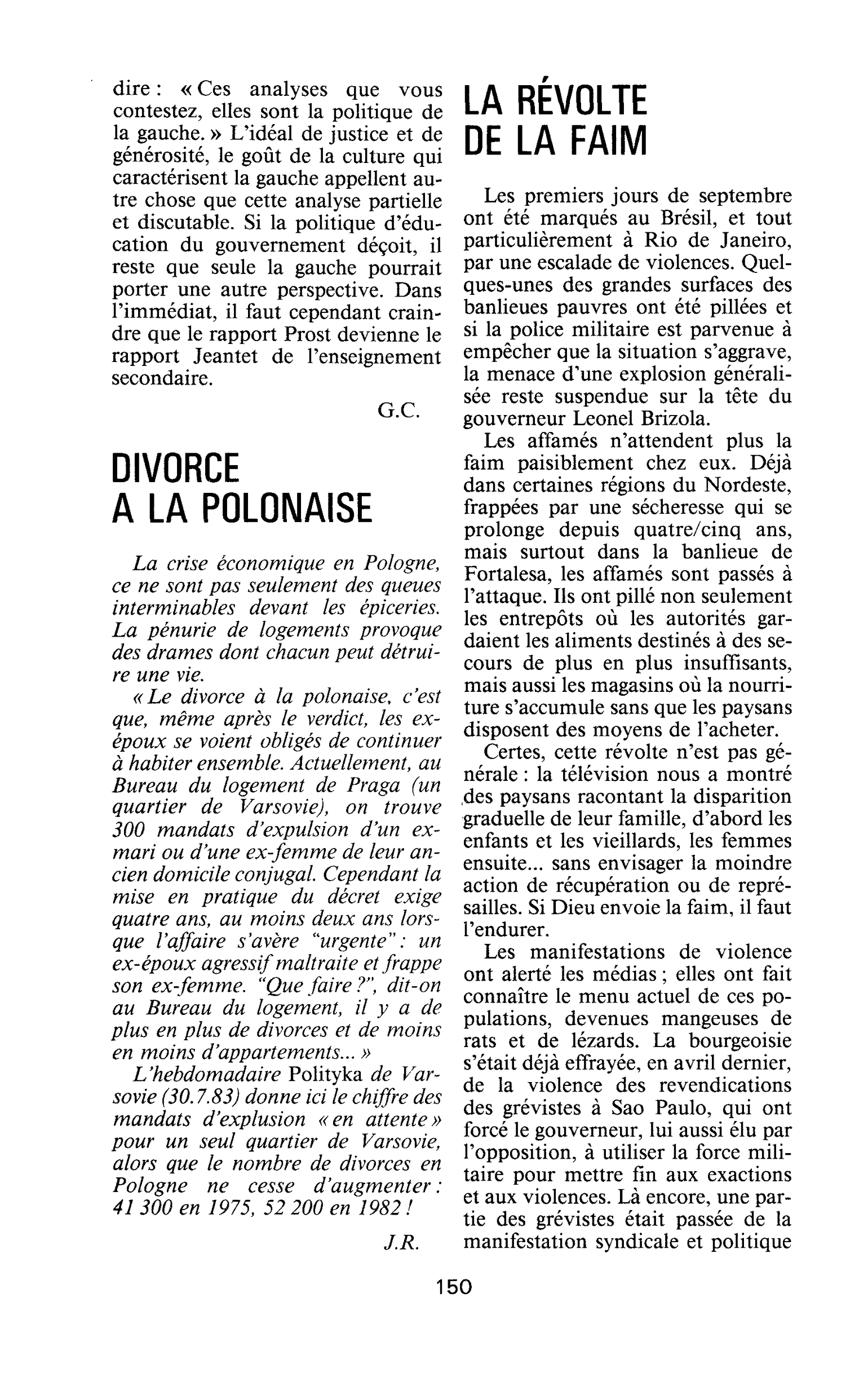 LA RÉVOLTE DE LA FAIM