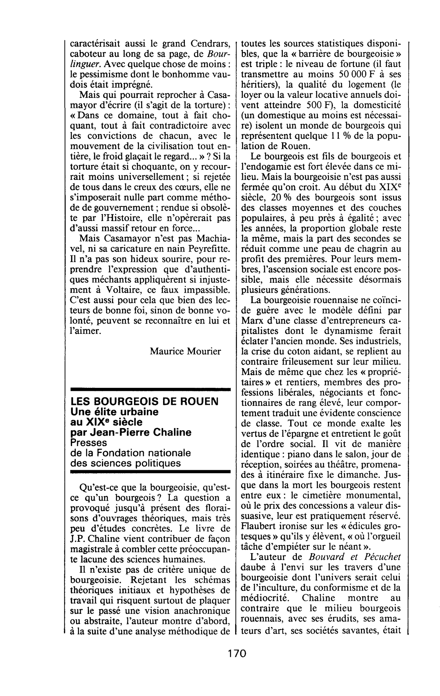 LES BOURGEOIS DE ROUEN. Une élite urbaine au XIXe siècle par Jean-Pierre Chaline