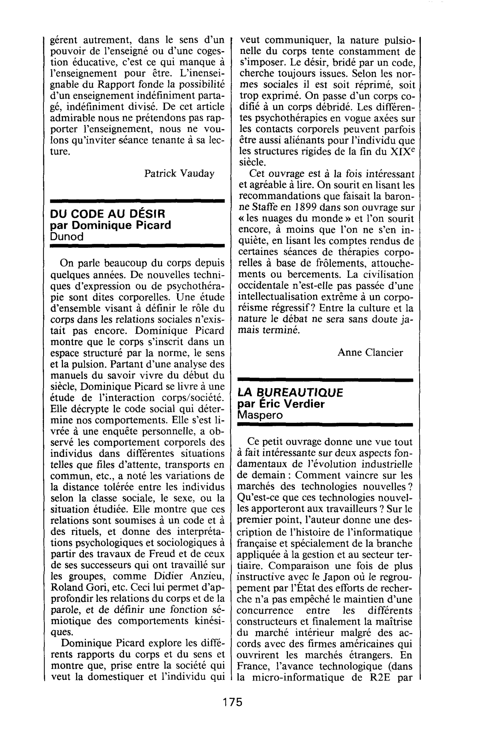 DU CODE AU DESIR par Dominique Picard