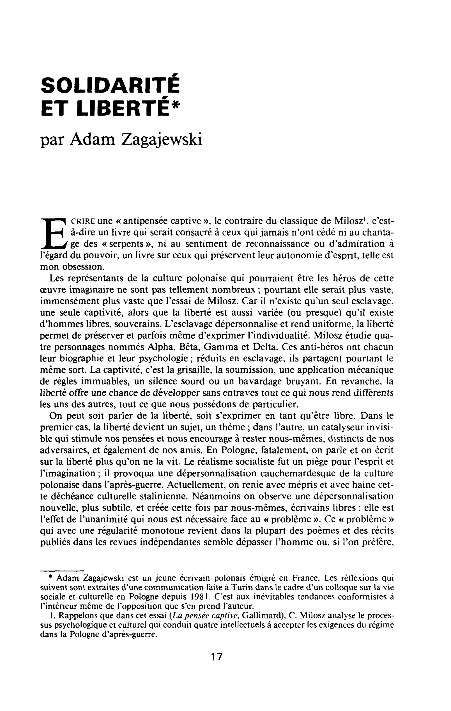 SOLIDARITÉ ET LIBERTÉ