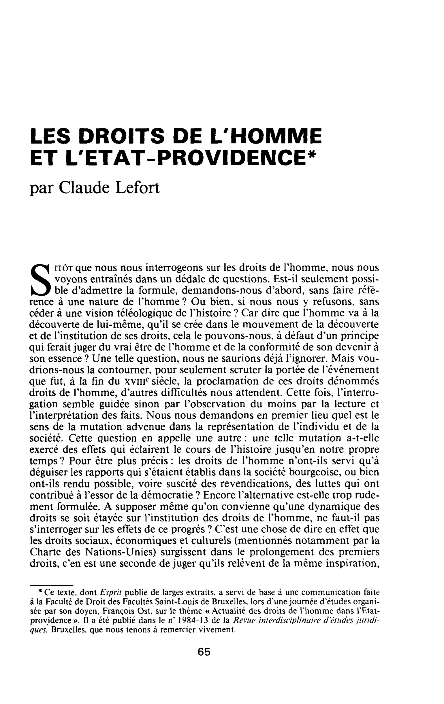 LES DROITS DE L’HOMME ET L’ETAT-PROVIDENCE