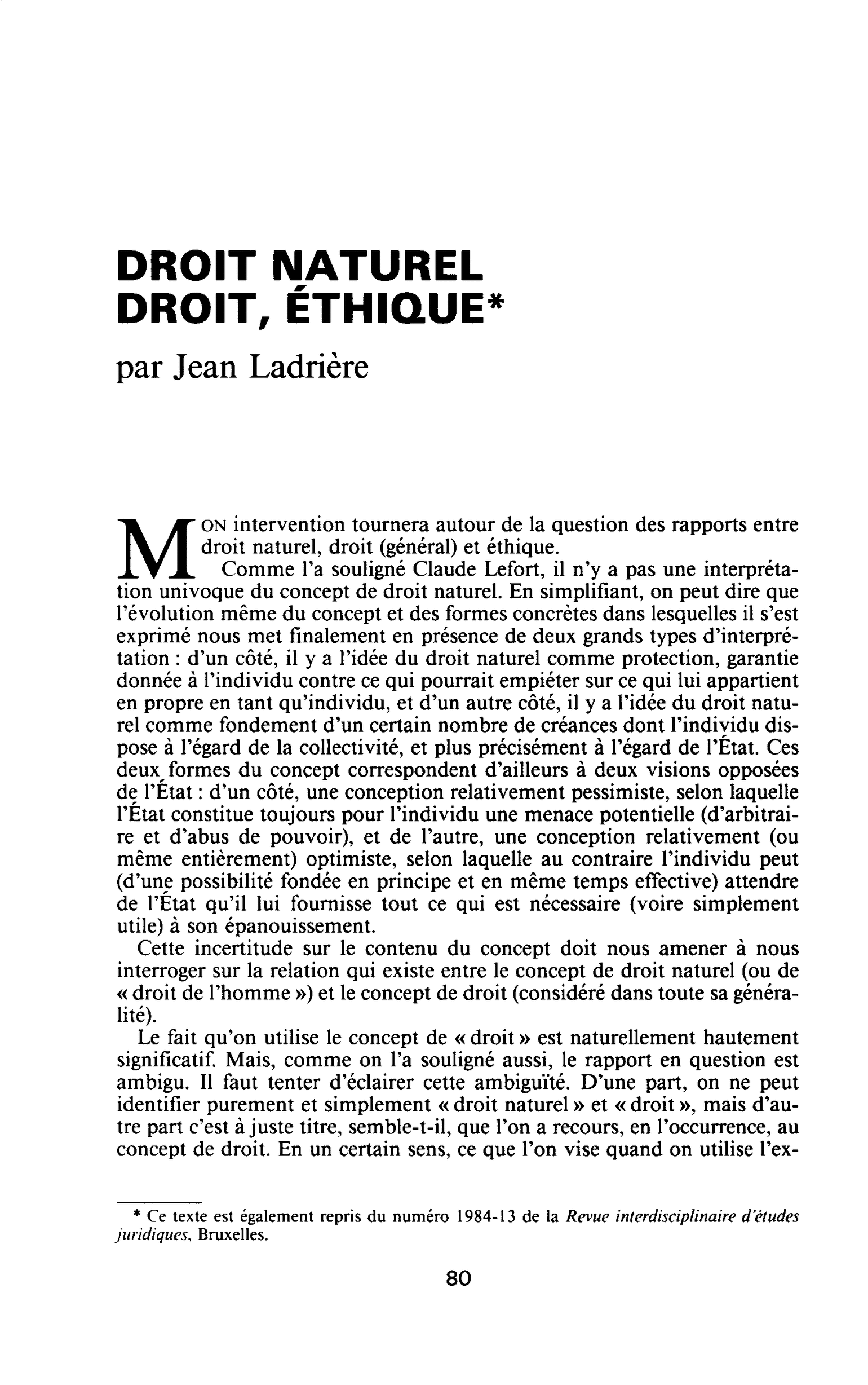 DROIT NATUREL DROIT, ÉTHIQUE