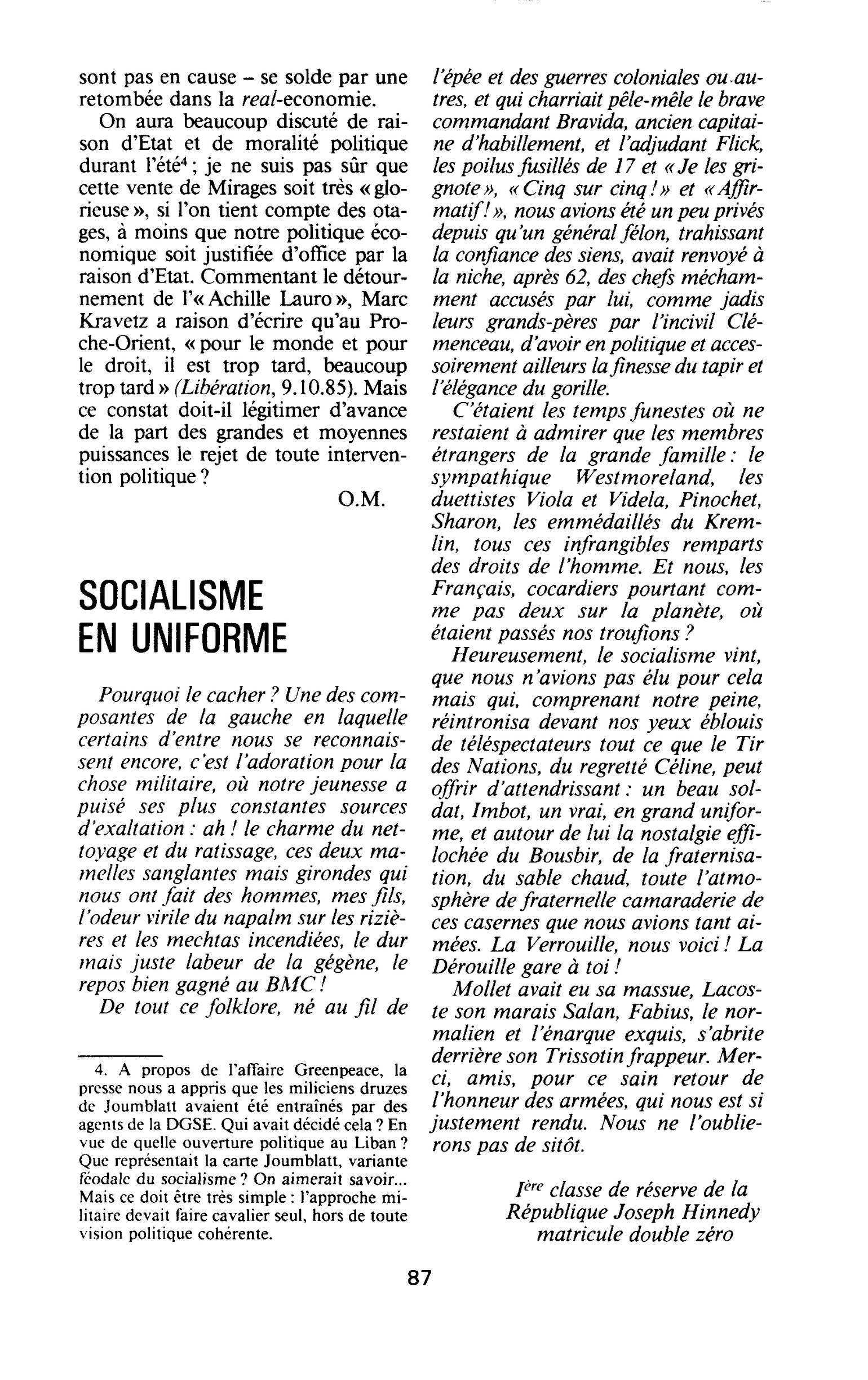 SOCIALISME EN UNIFORME