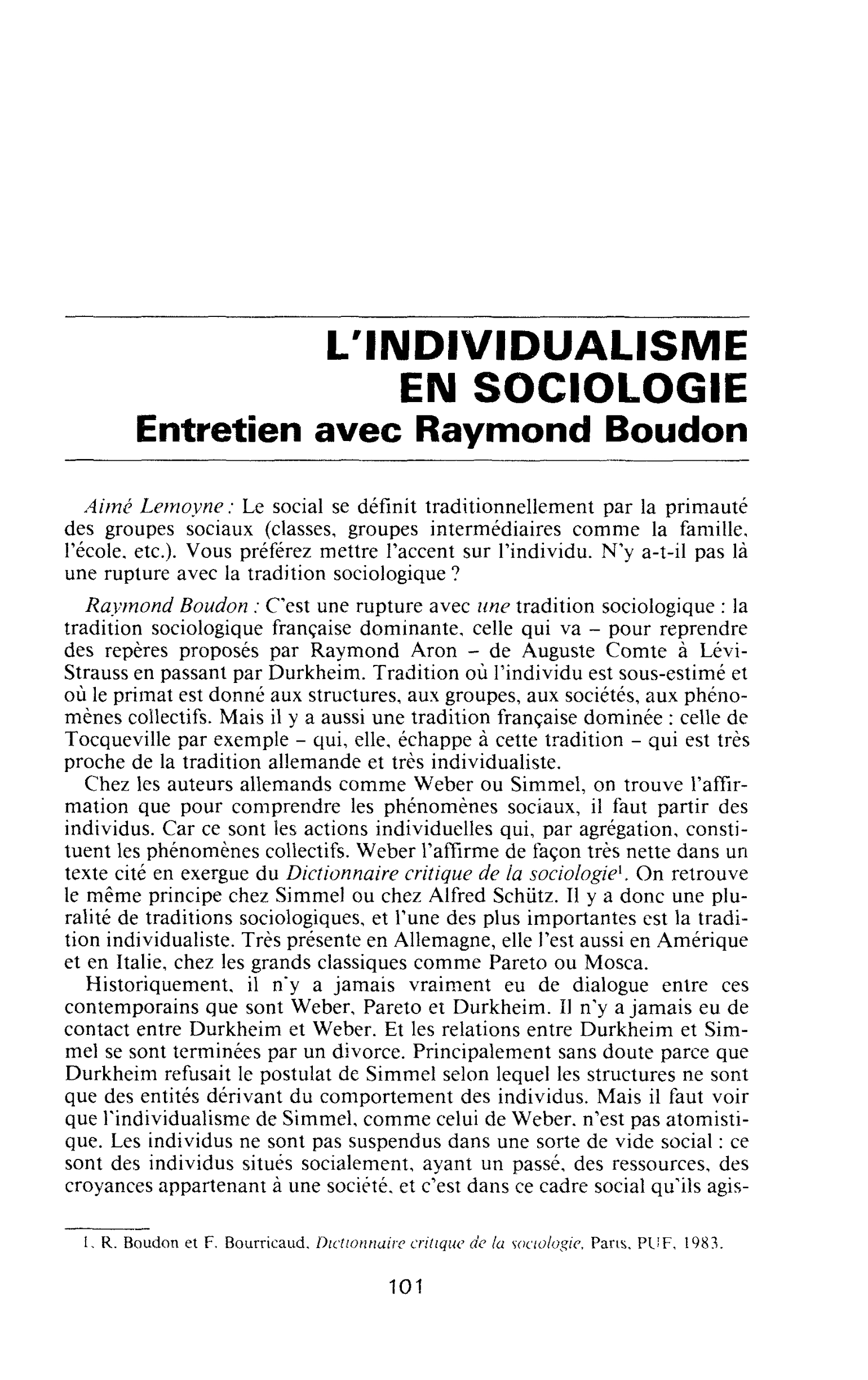 L’INDIVIDUALISME EN SOCIOLOGIE