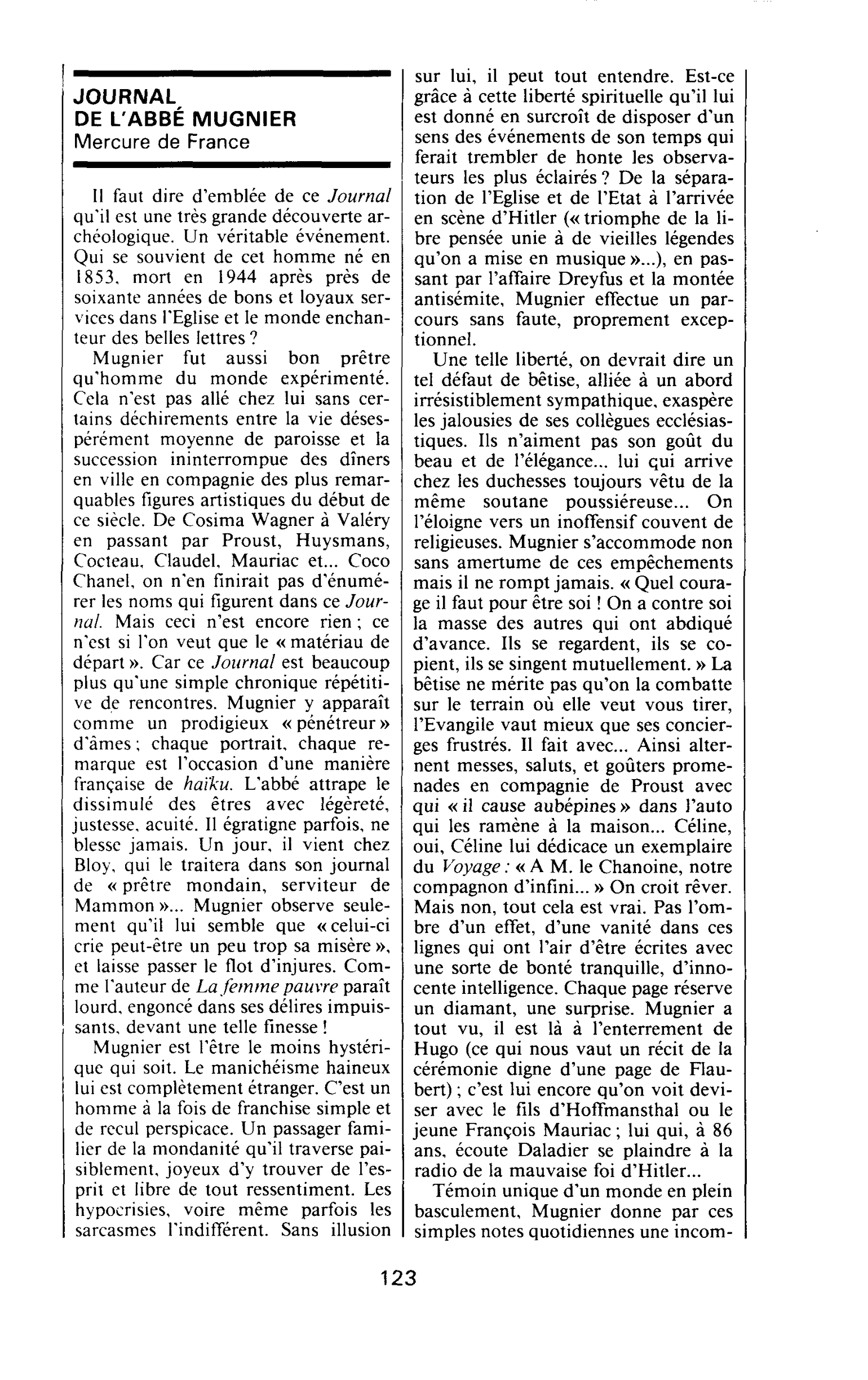 JOURNAL DE L’ABBÉ MUGNIER