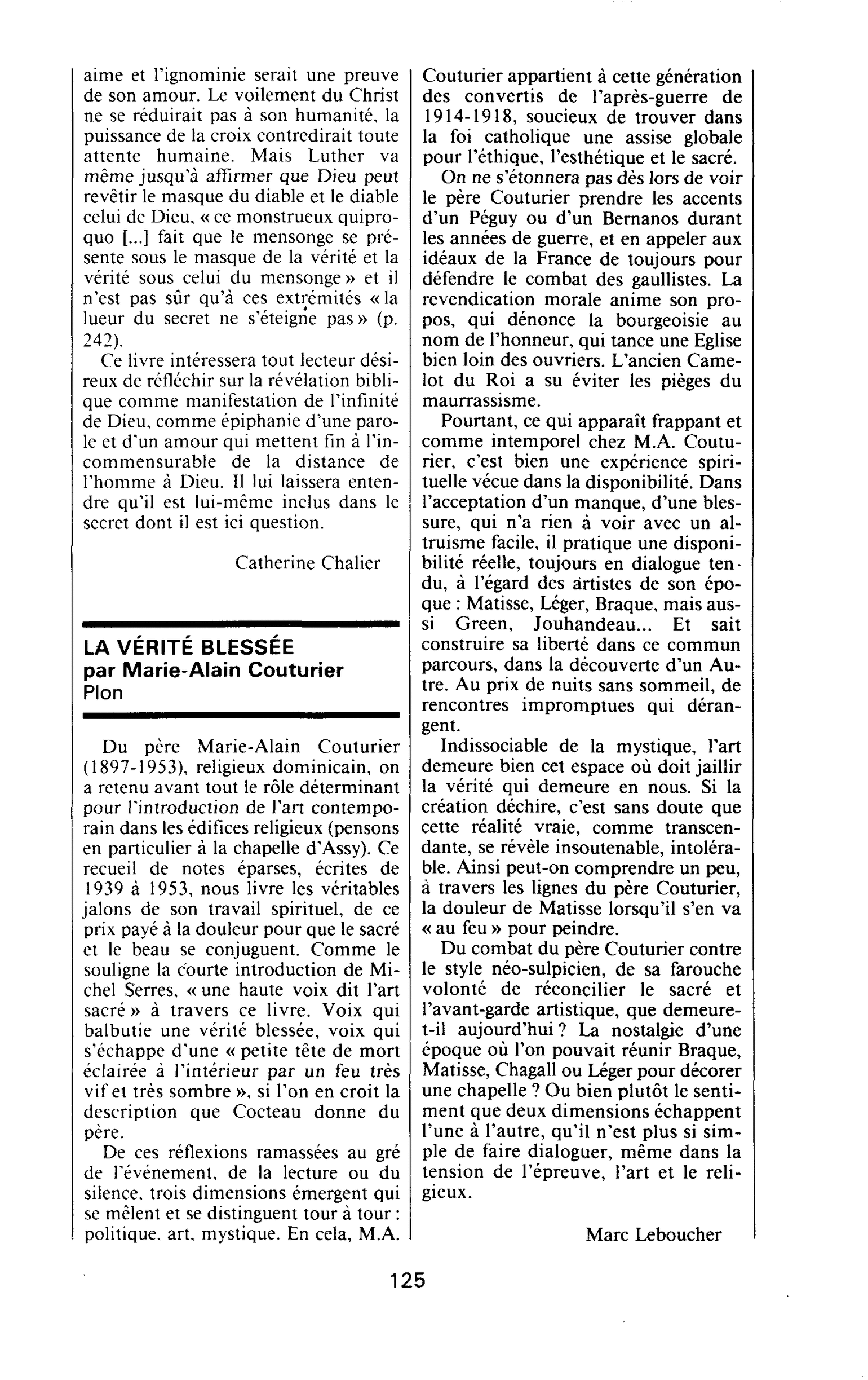 LA VÉRITÉ BLESSÉE par Marie-Alain Couturier