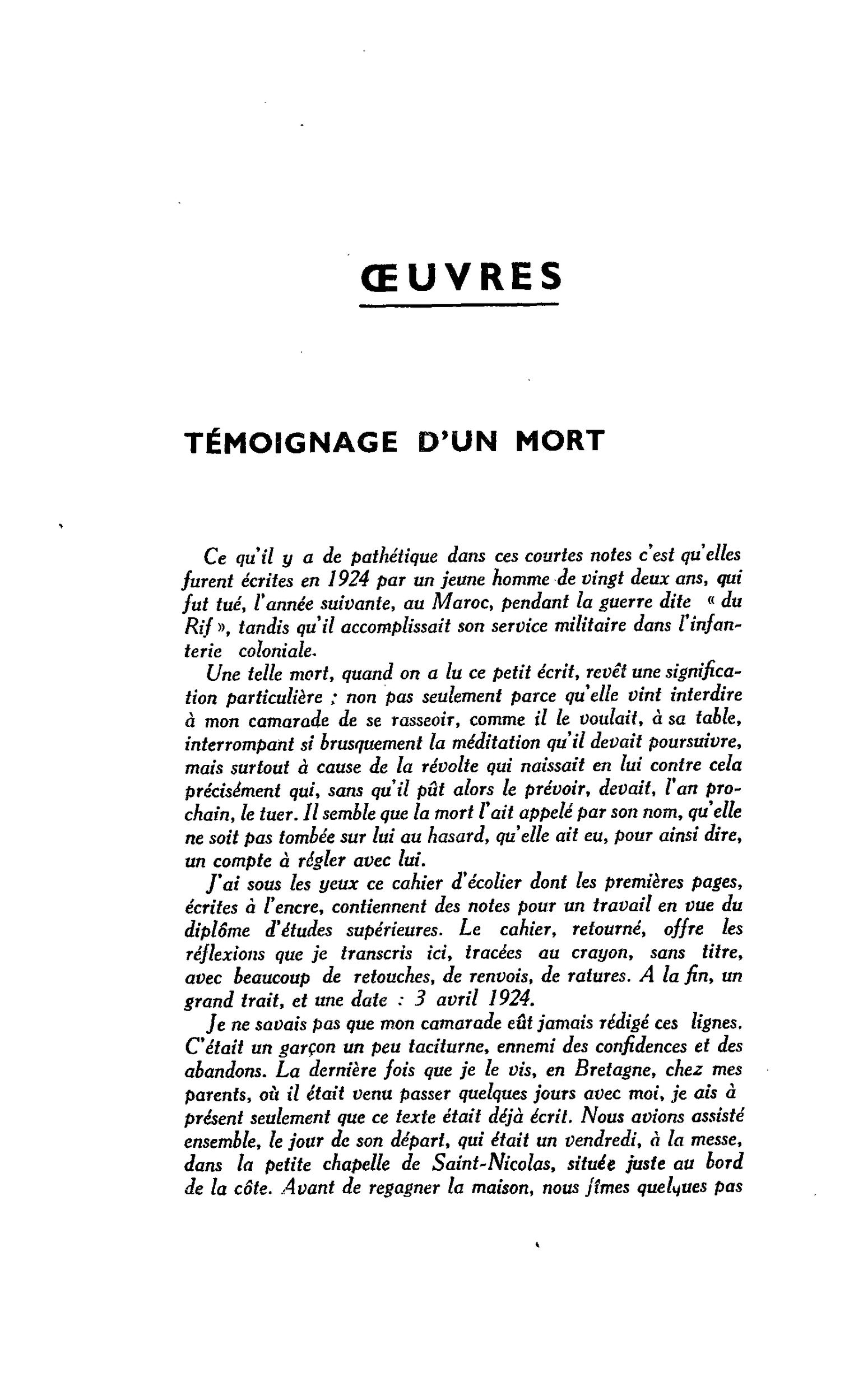TÉMOIGNAGE D’UN MORT