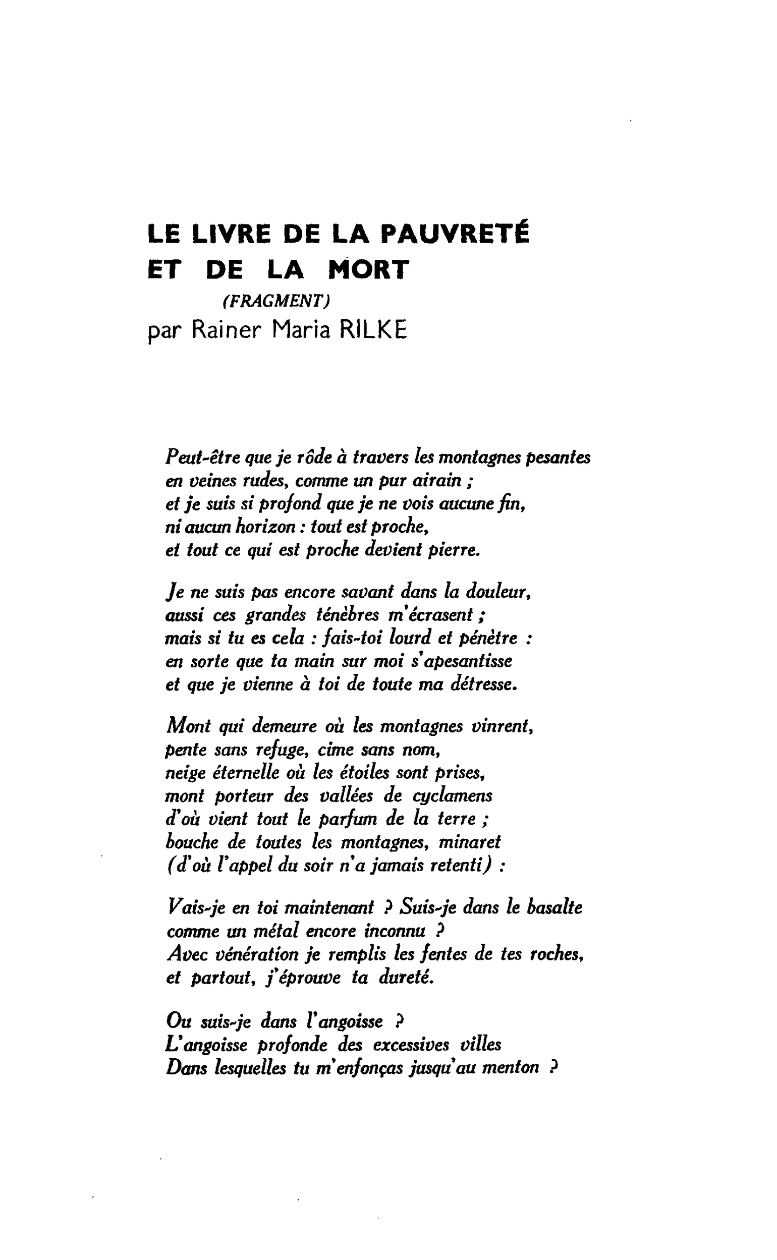 LE LIVRE DE LA PAUVRETÉ ET DE LA MORT (FRAGMENT)