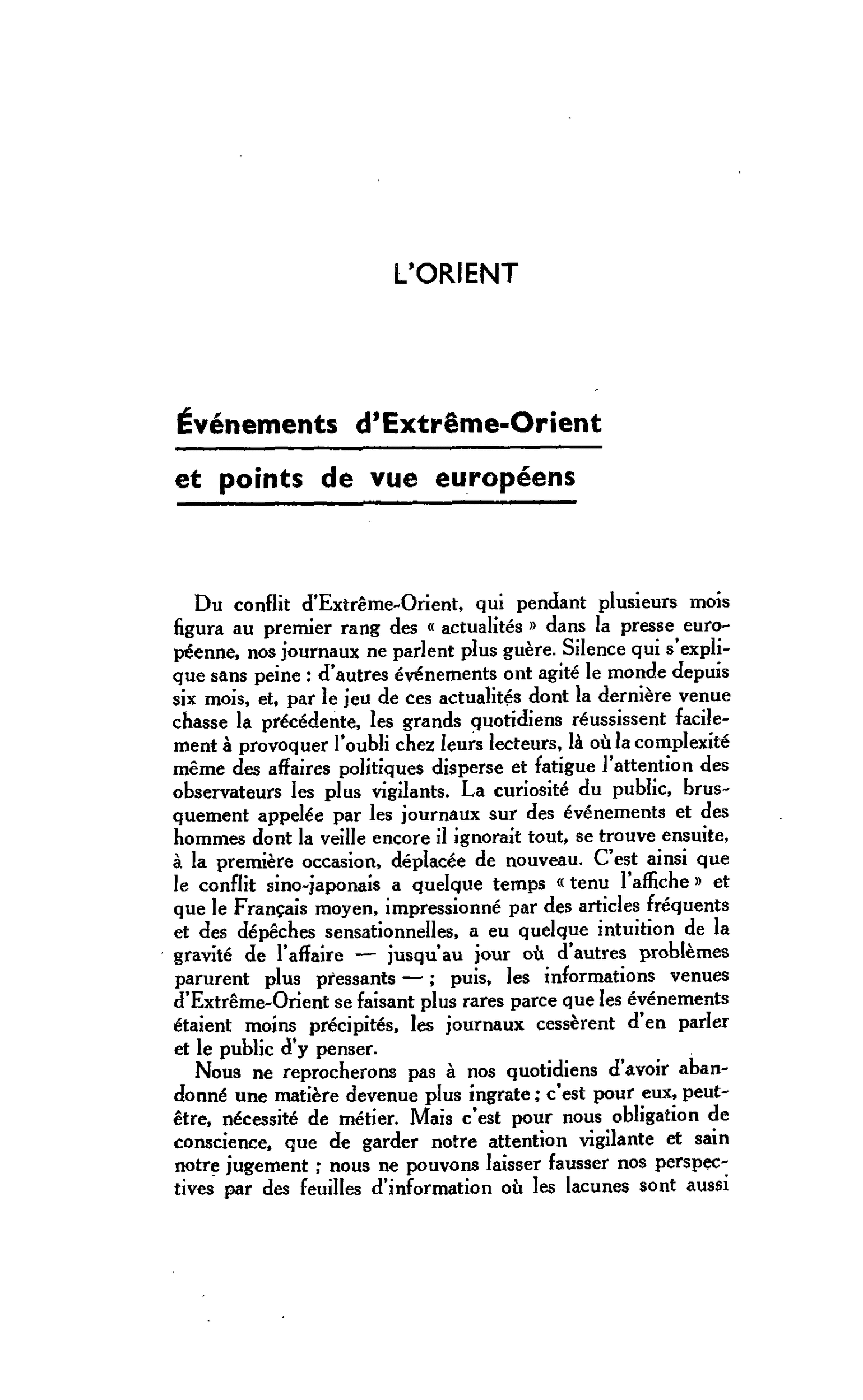 L’ORIENT. Événements d’Extrême-Orient et points de vue européens