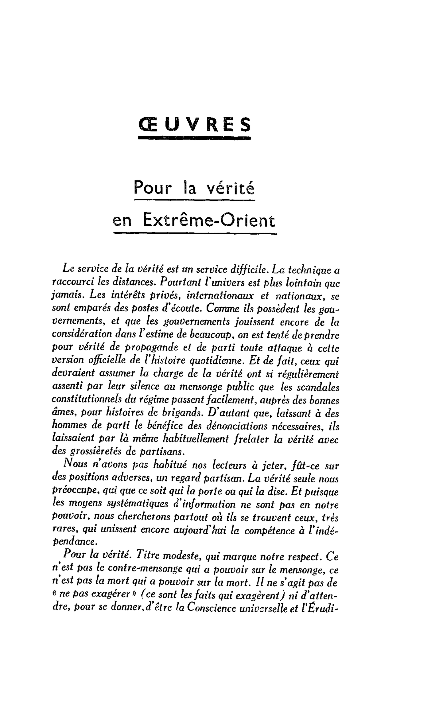 Pour la vérité en Extrême-Orient