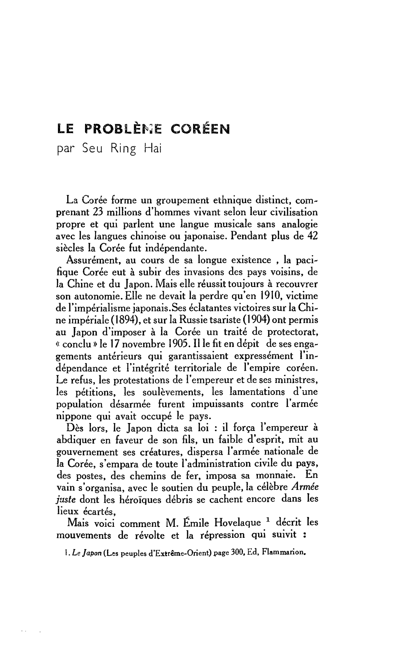 LE PROBLÈME CORÉEN