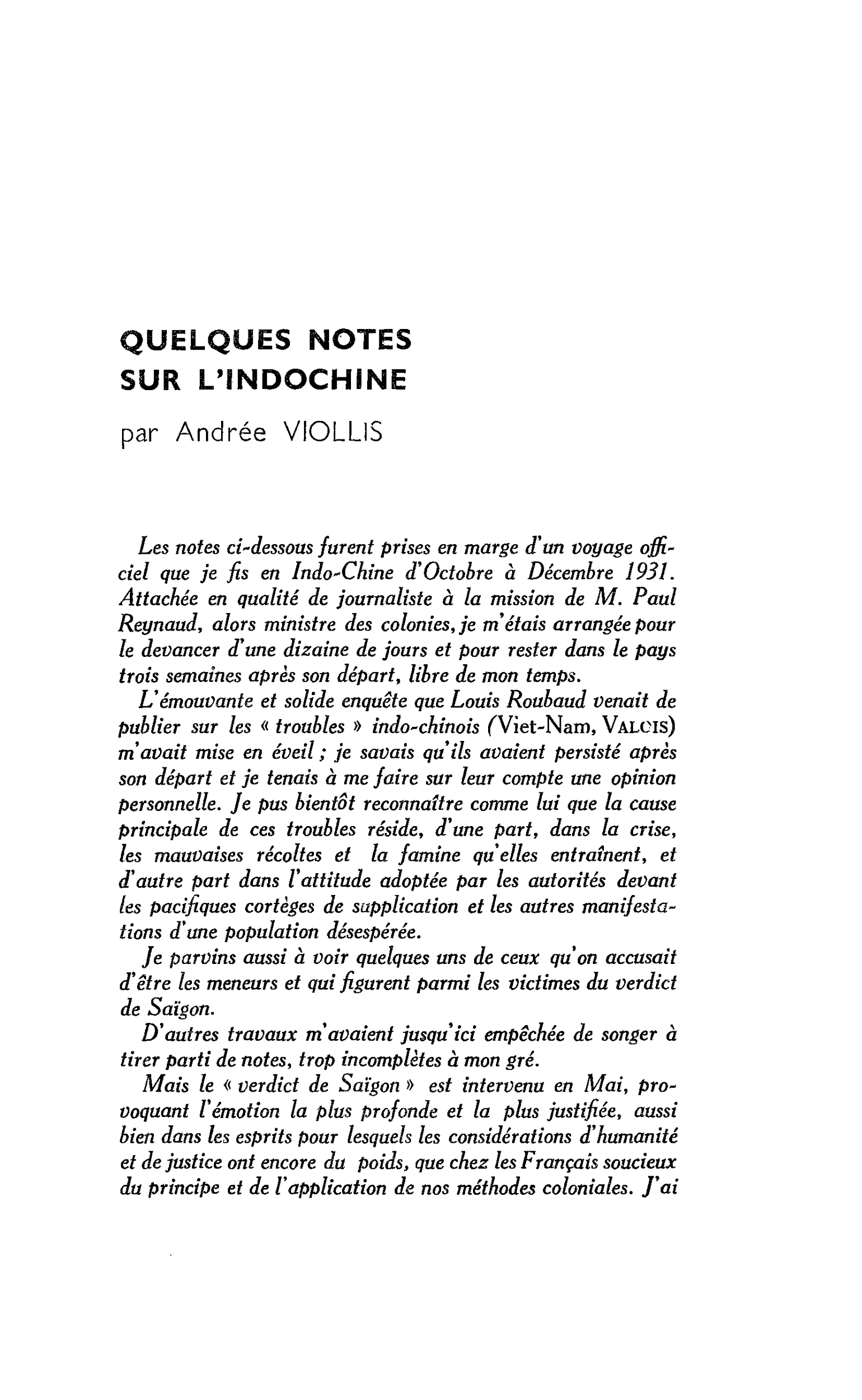 QUELQUES NOTES SUR L’INDOCHINE