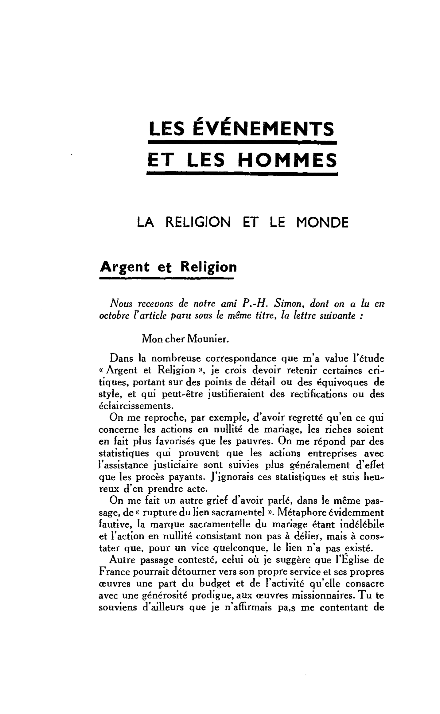 LA RELIGION ET LE MONDE. Argent et Religion