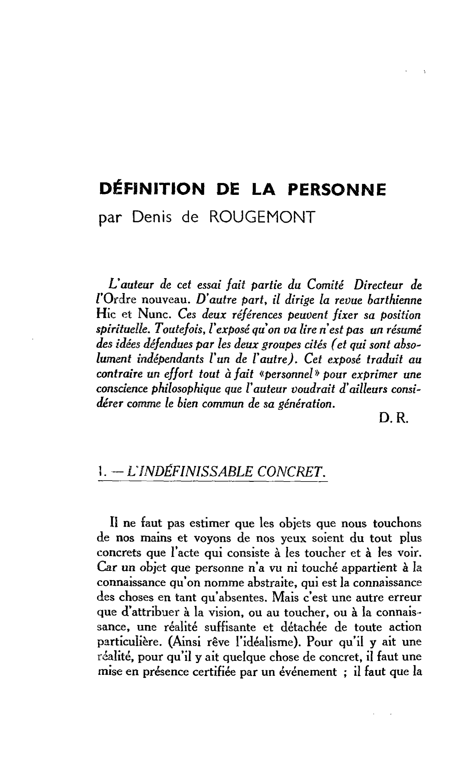 DÉFINITION DE LA PERSONNE