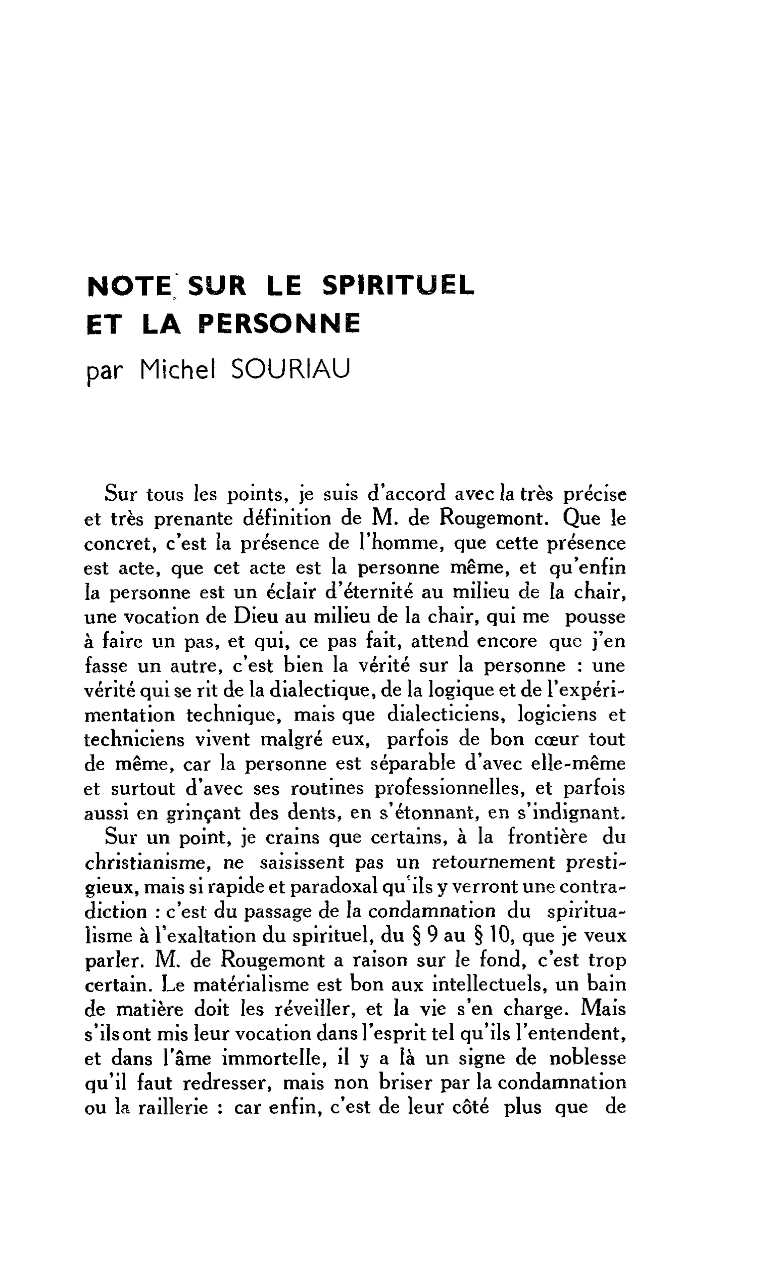 NOTE SUR LE SPIRITUEL ET LA PERSONNE