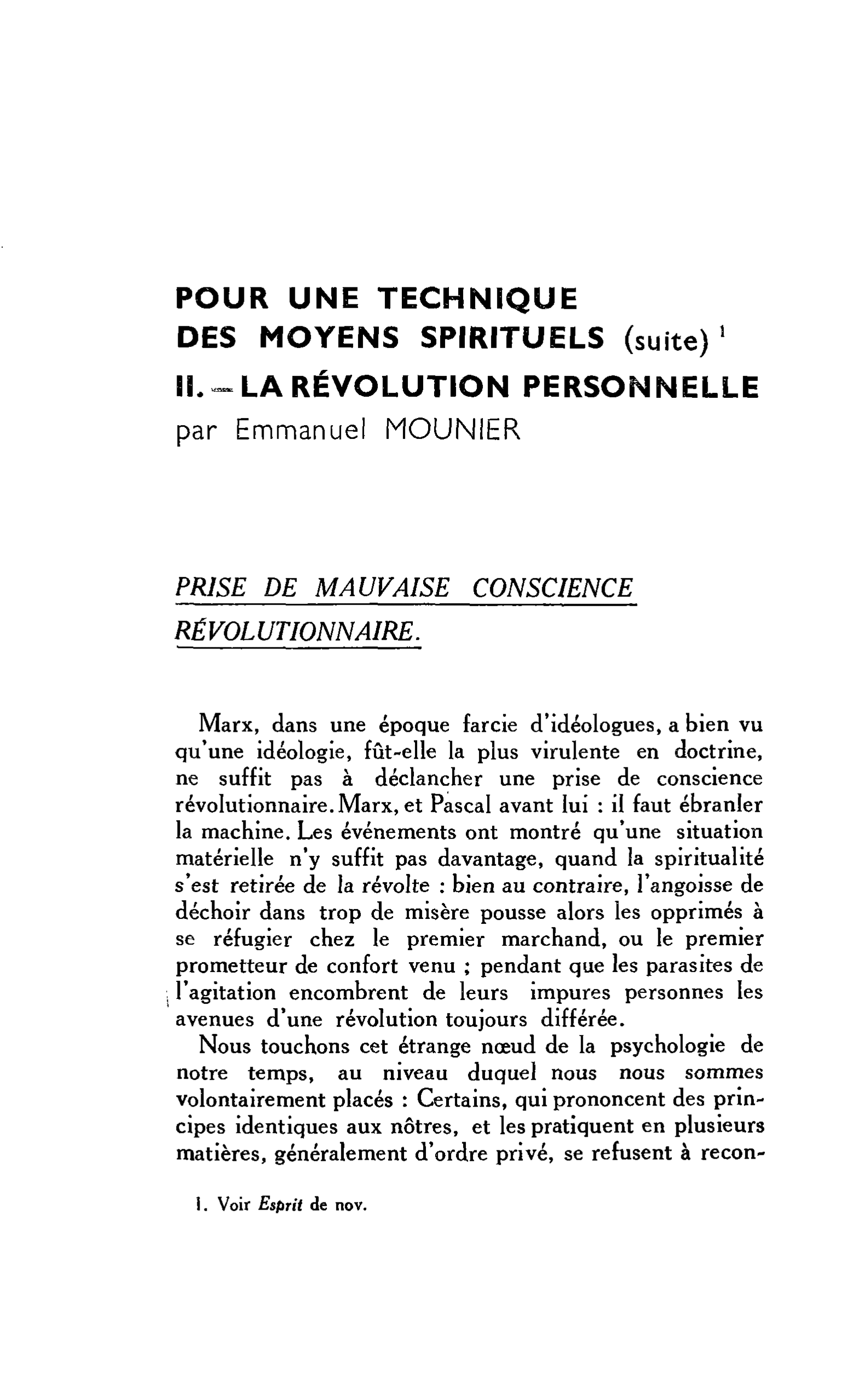 Pour une technique des moyens spirituels (suite): la révolution personnelle
