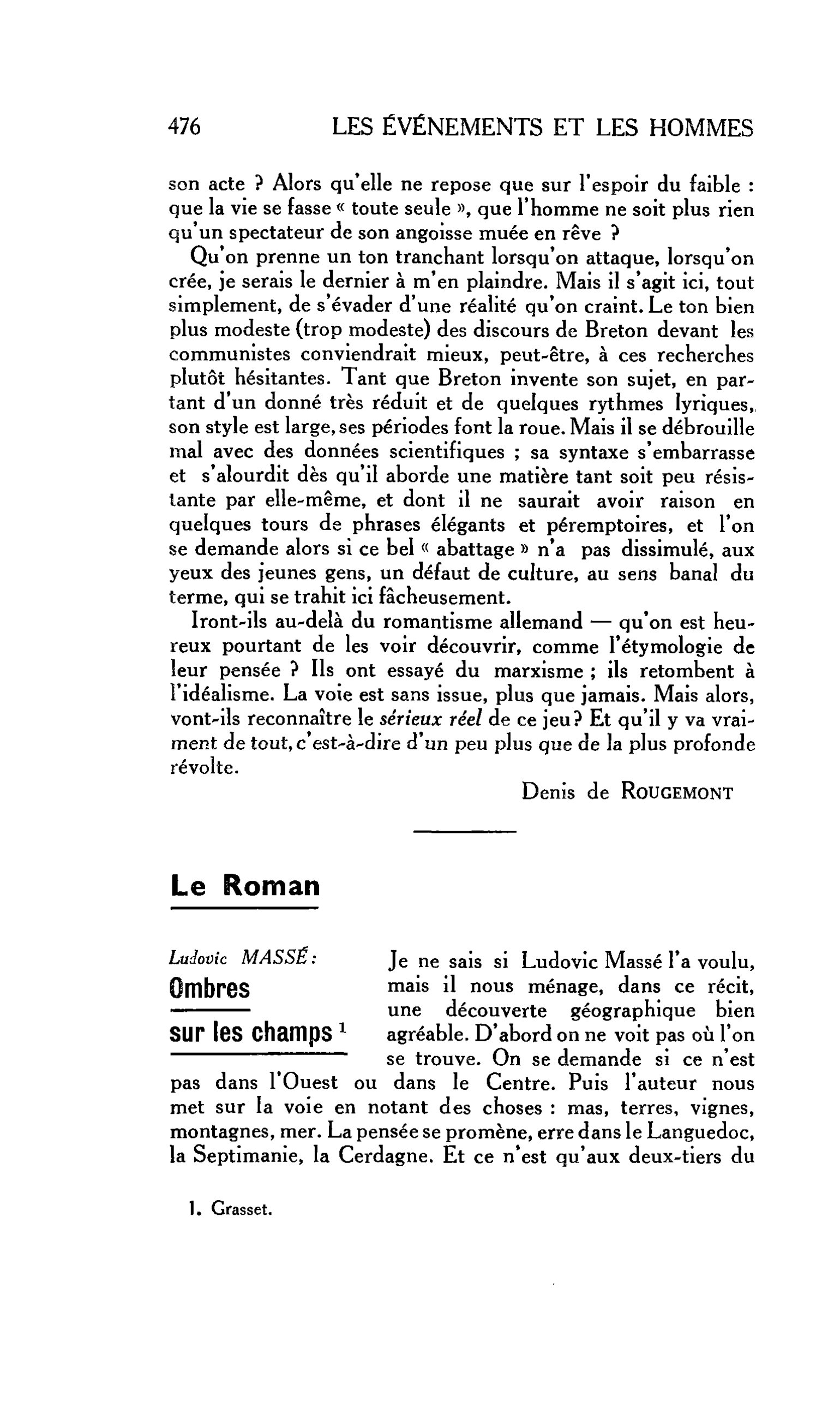 LES LETTRES : Le Roman Ludovic MASSÉ : Ombres sur les champs