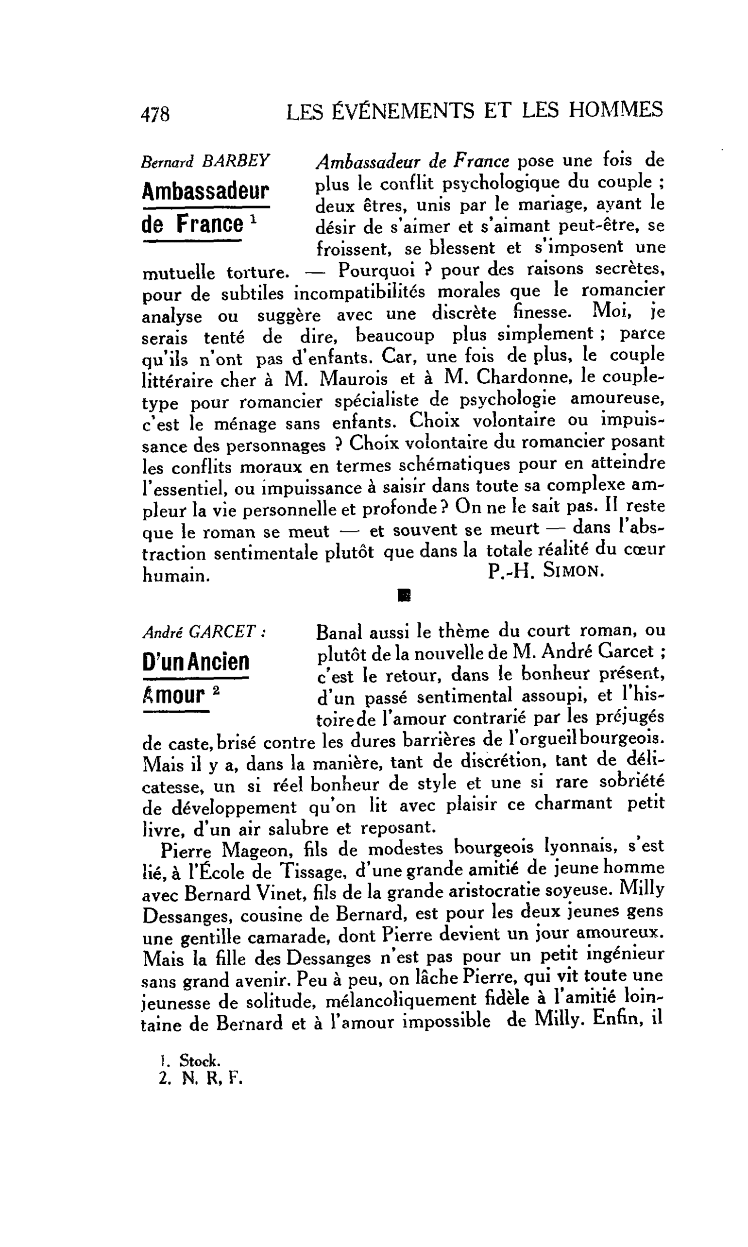 LES LETTRES : André GARCET : D’un Ancien Amour