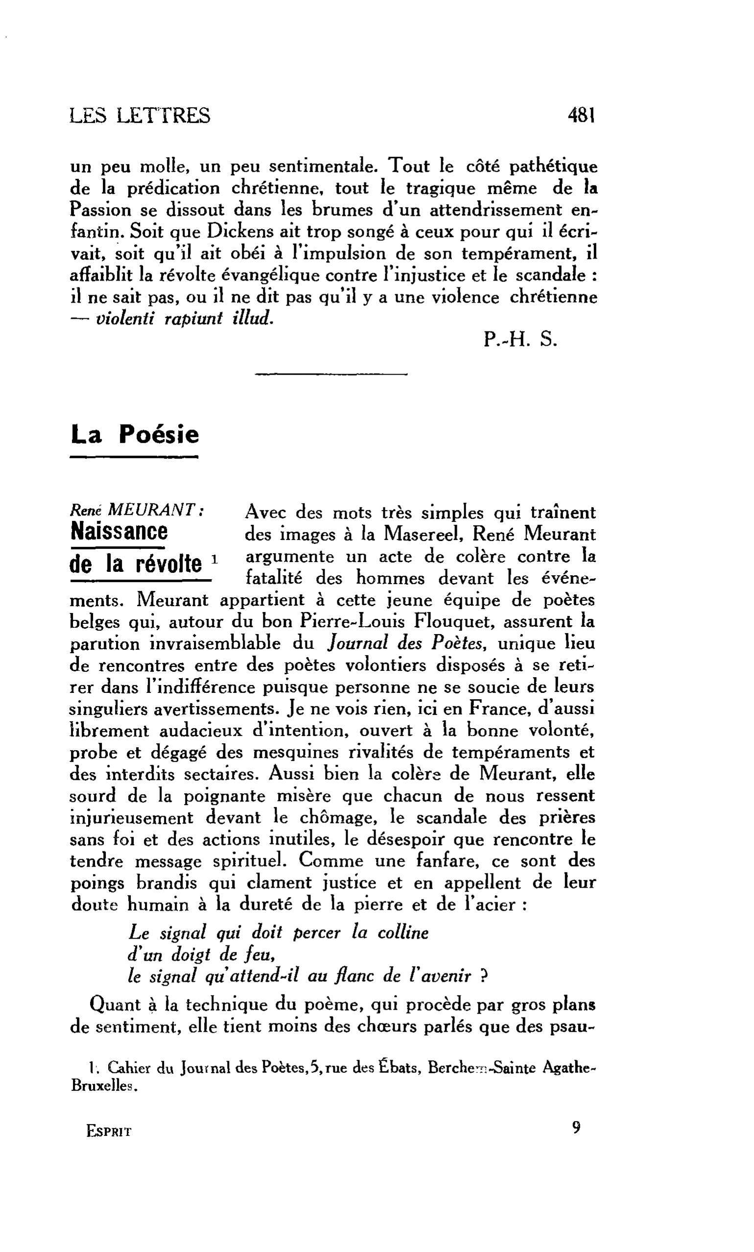 LES LETTRES : La Poésie René MEURANT : Naissance de la révolte