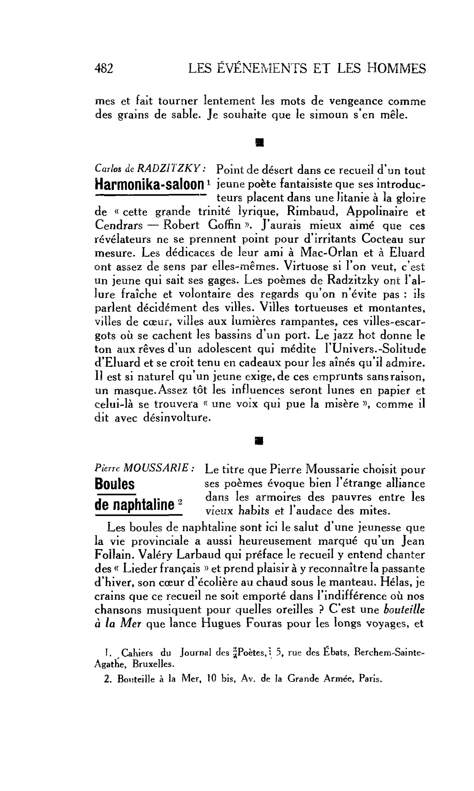 LES LETTRES : Pierre M0USSARIE : Boules de naphtaline