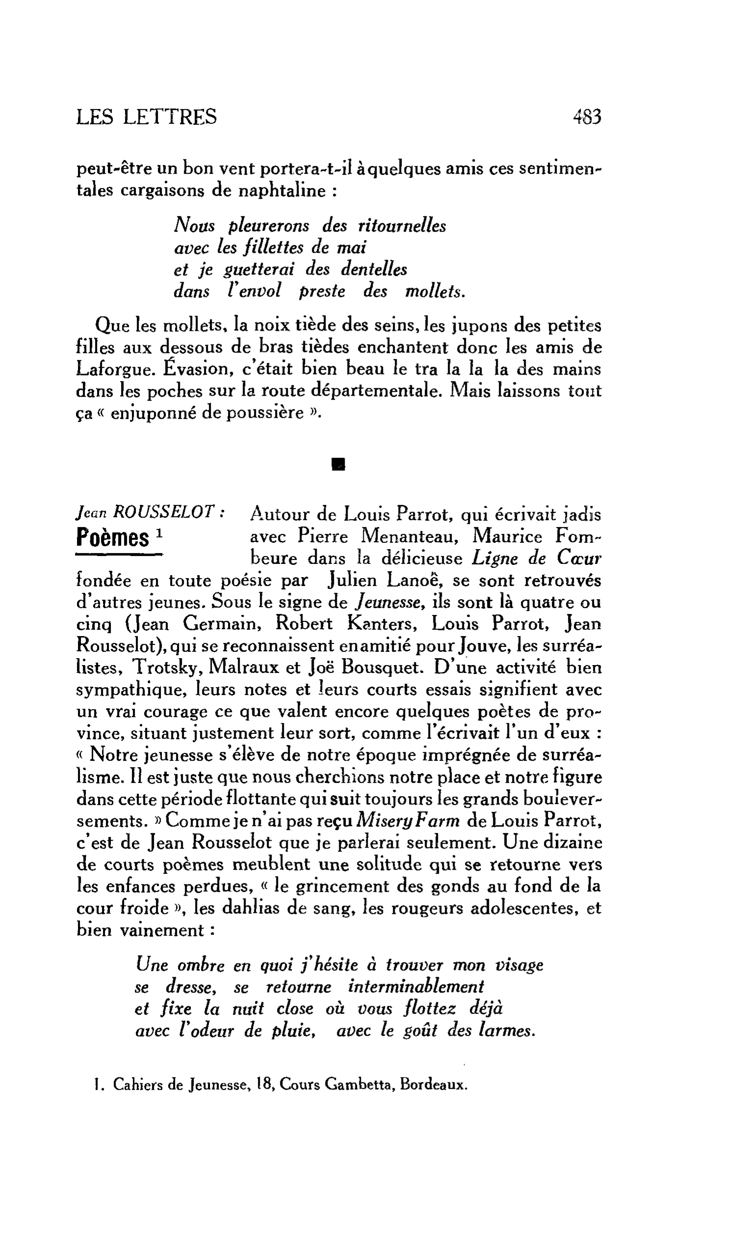 LES LETTRES : Jean ROUSSELOT : Poèmes