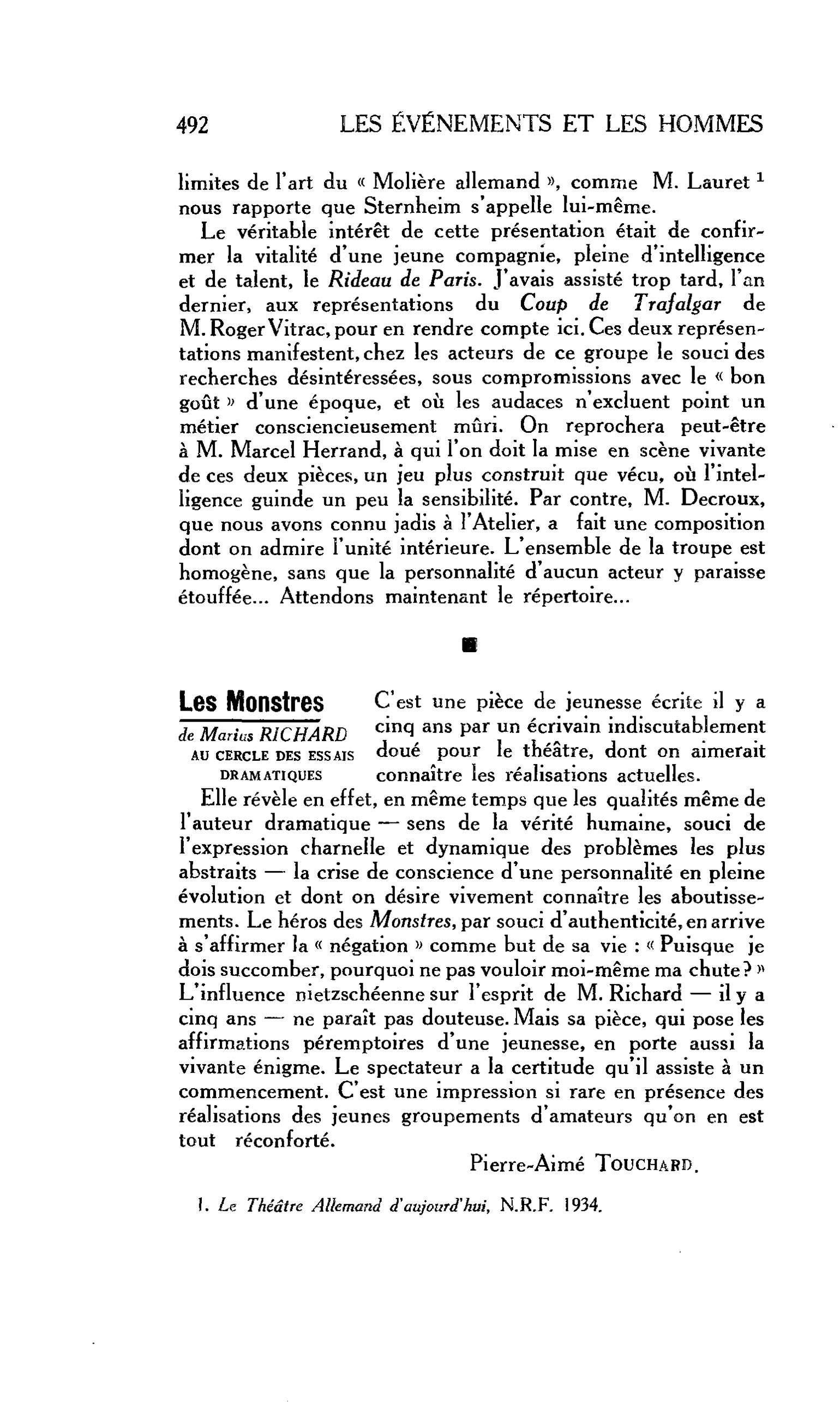LES LETTRES : Les Monstres de Marias. RICHARD AU CERCLE DES ESSAIS DRAMATIQUES