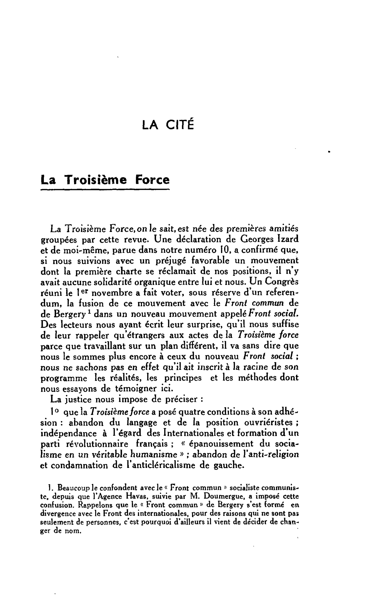 LES ARTS : LA CITÉ. La Troisième Force