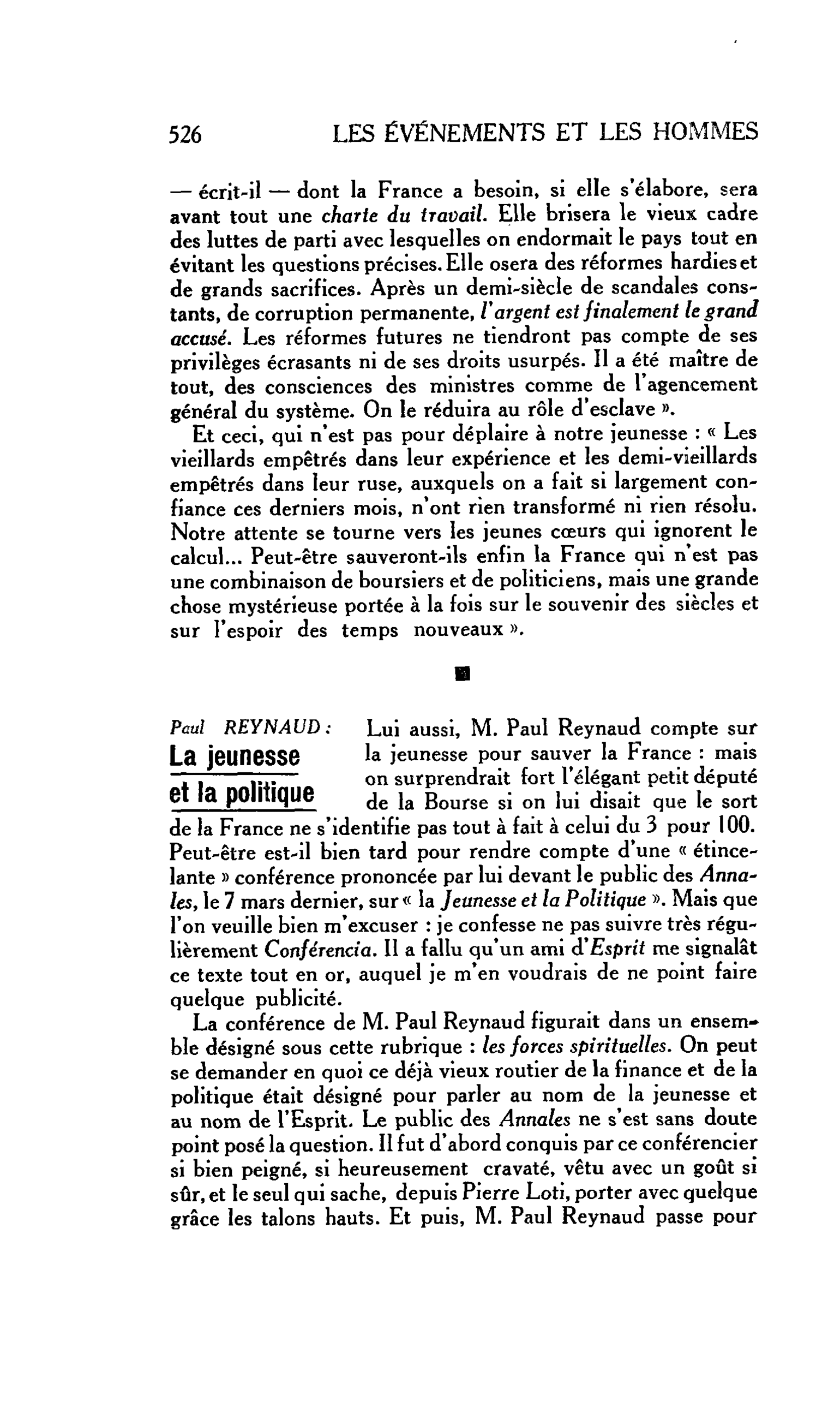LES ARTS : Paul REYNAUD: La jeunesse et la politique