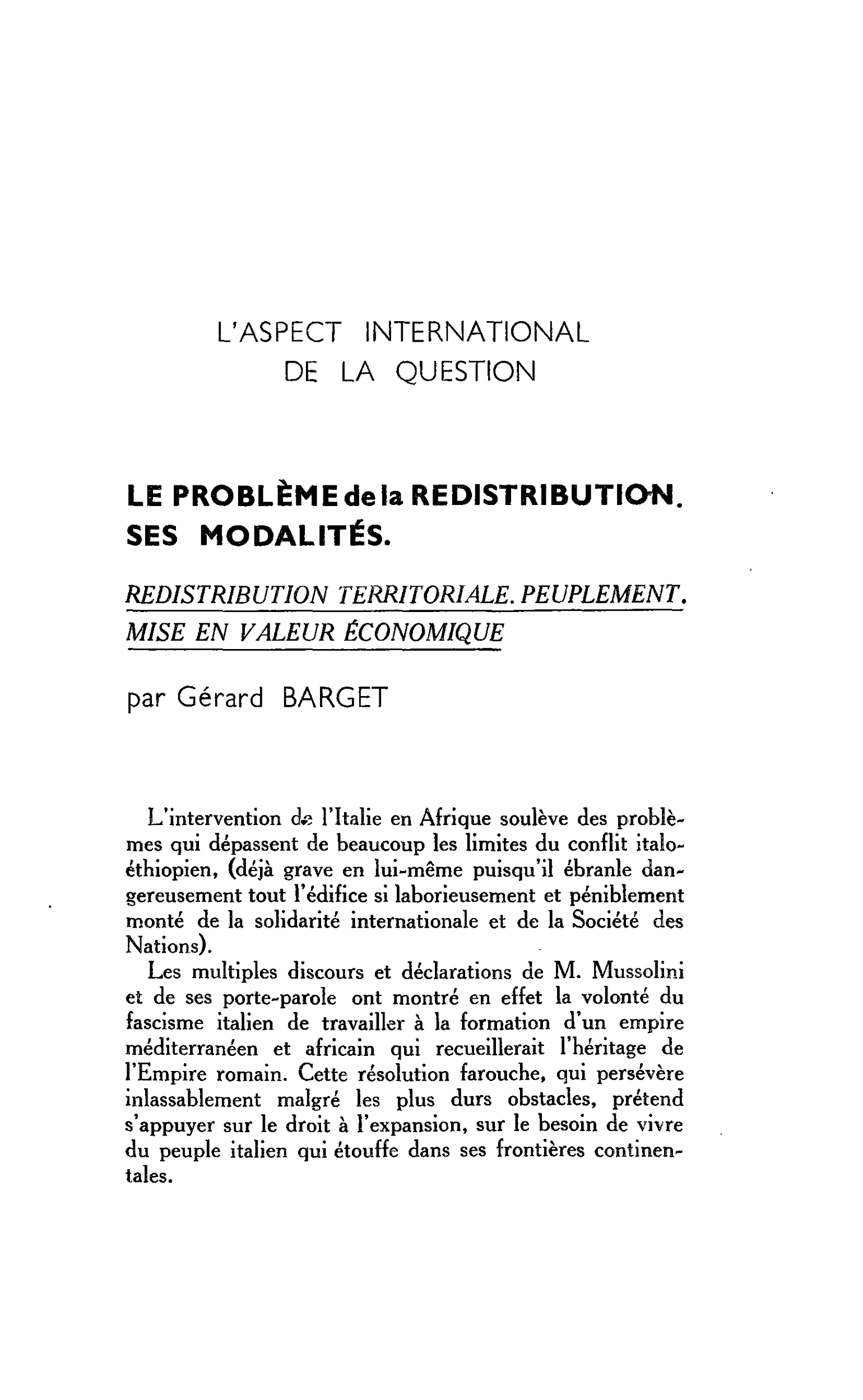 LE PROBLÈME DE LA REDISTRIBUTION. SES MODALITÉS