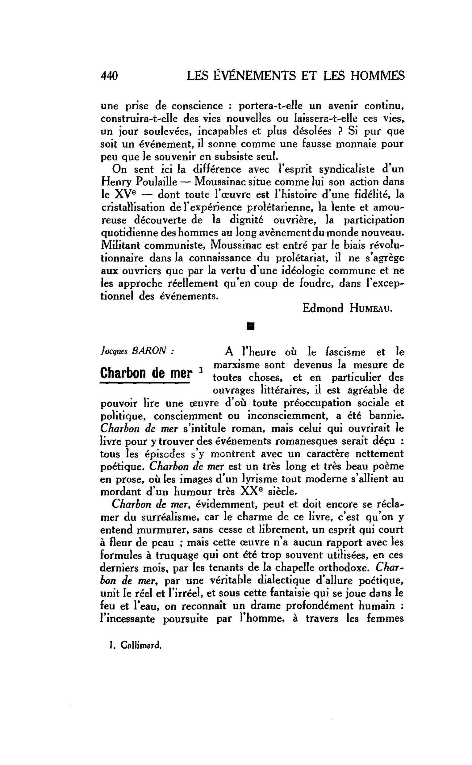 LES LETTRES : Jacques BARON : Charbon de mer