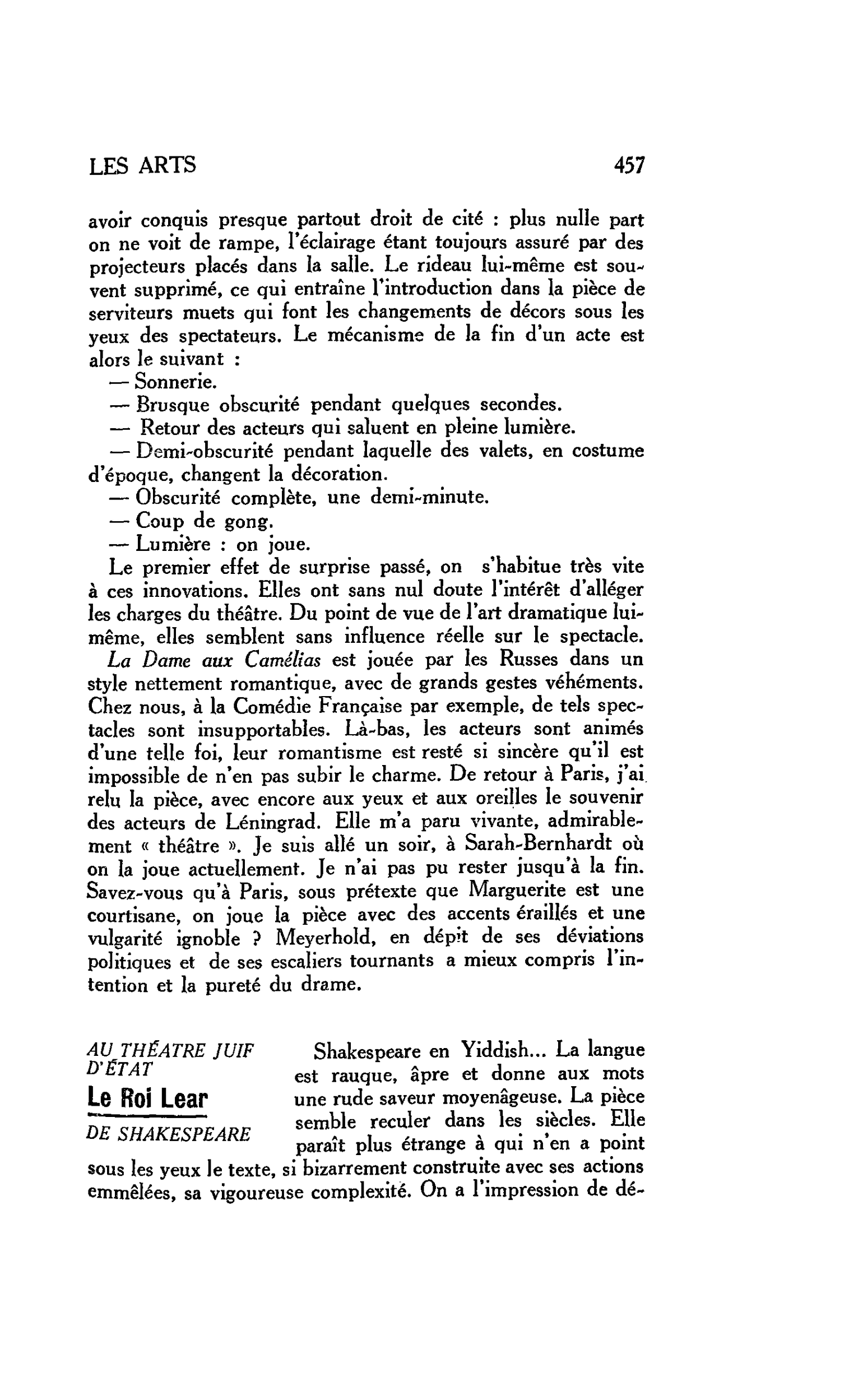 LES ARTS : AU THÉÂTRE JUIF D’ÉTAT. Le Roi Lear DE SHAKESPEARE