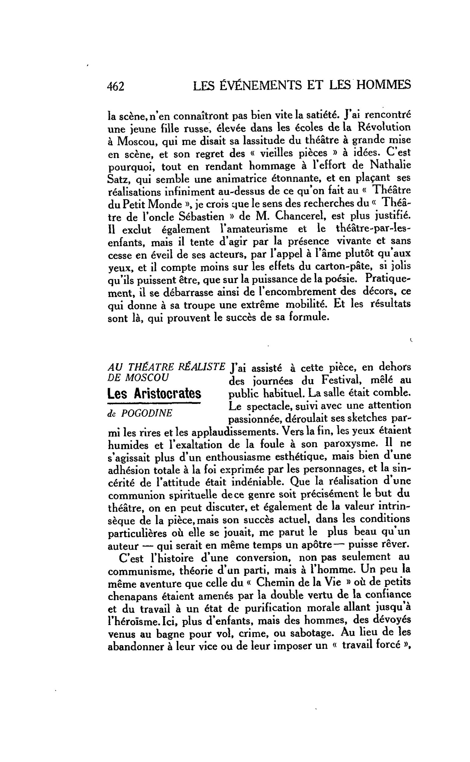 LES ARTS : AU THEATRE RÉALISTE DE MOSCOU. Les Aristocrates de POGODINE