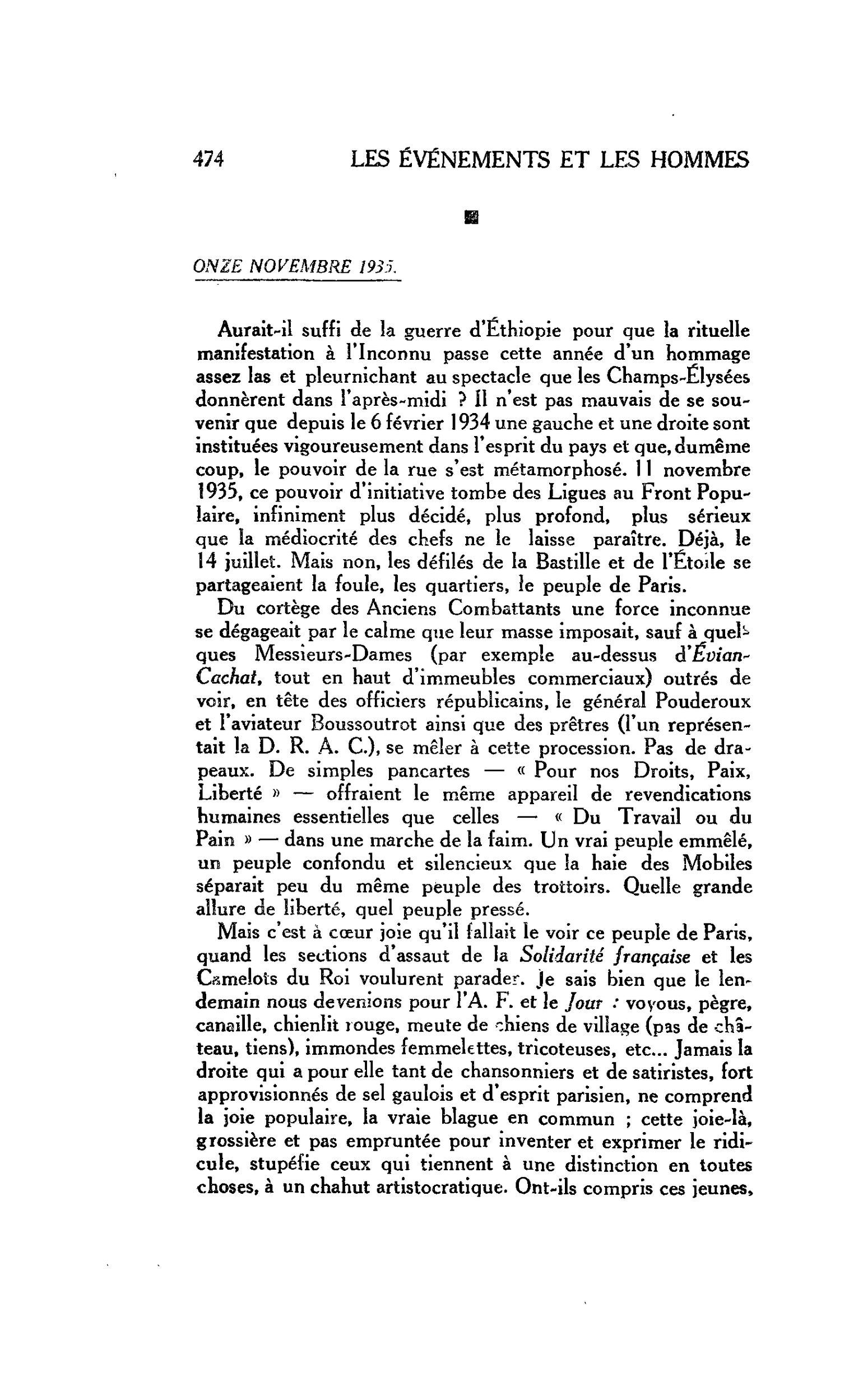 LA CITÉ : ONZE NOVEMBRE 1935