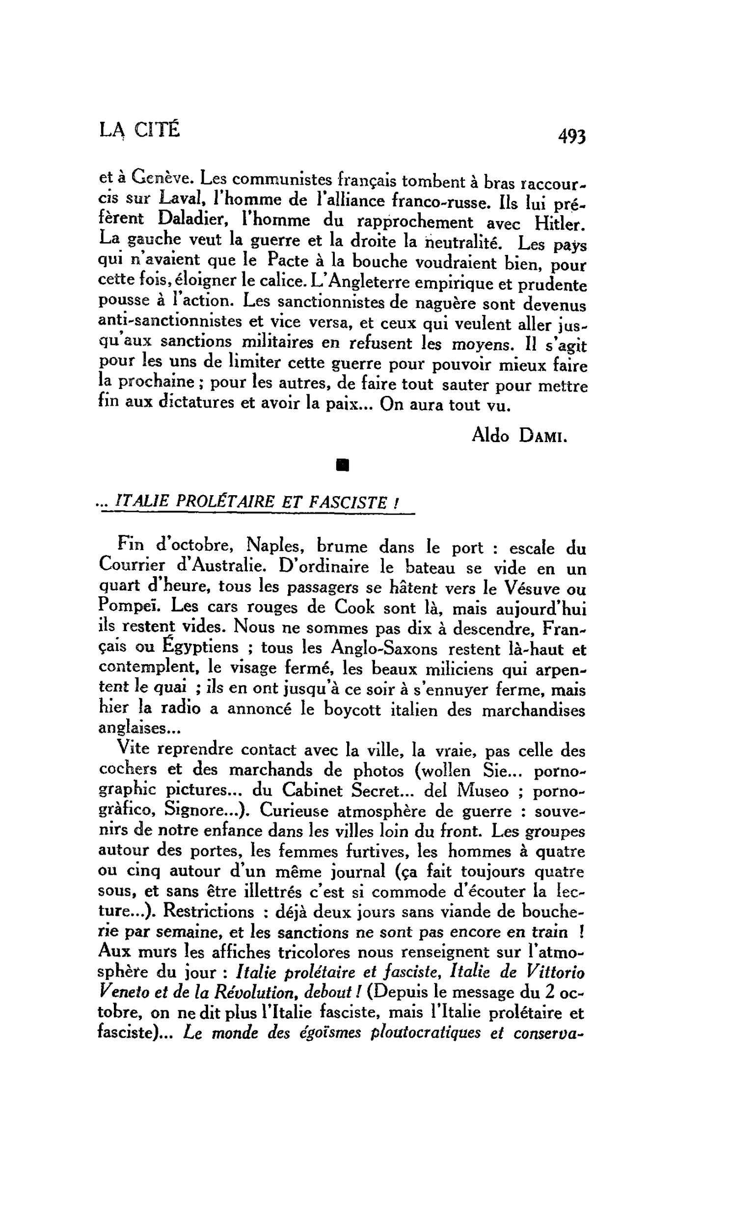 LA CITÉ : …ITALIE PROLÉTAIRE ET FASCISTE !