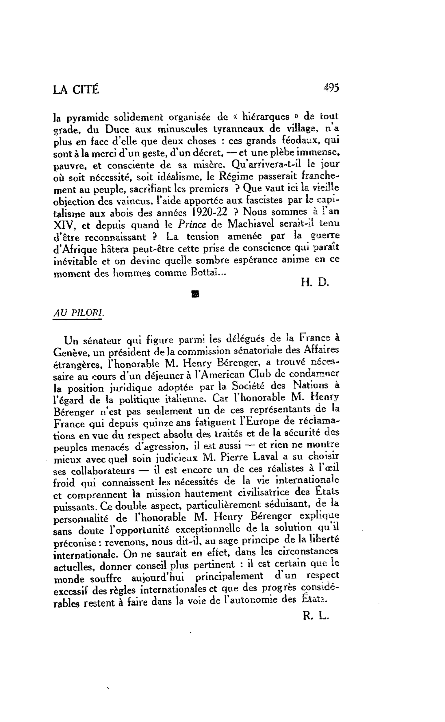 LA CITÉ : AU PILORI