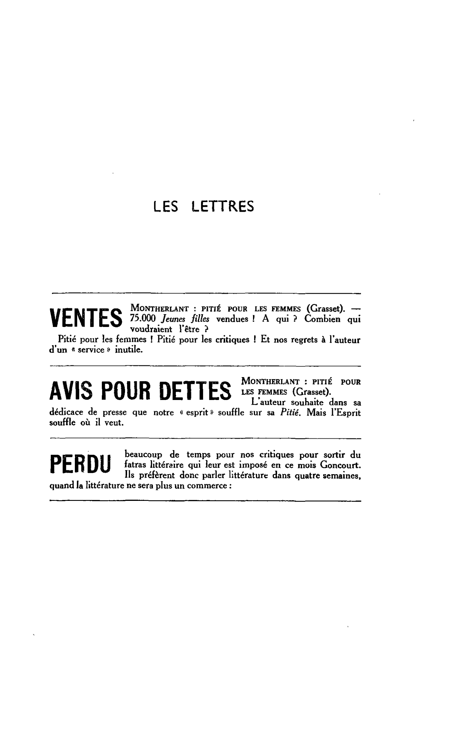 LES LETTRES : PERDU