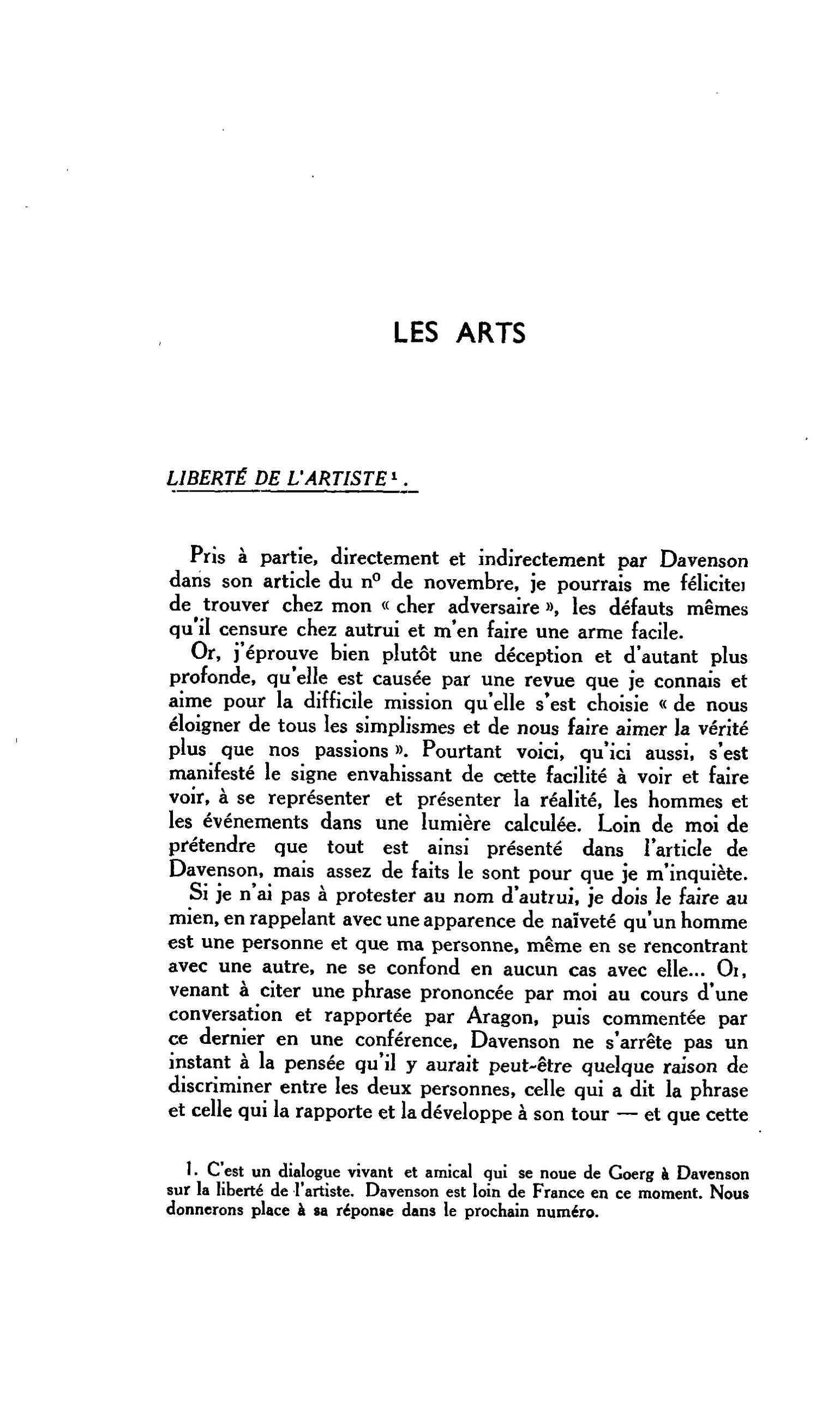 LES ARTS : LIBERTÉ DE L’ARTISTE
