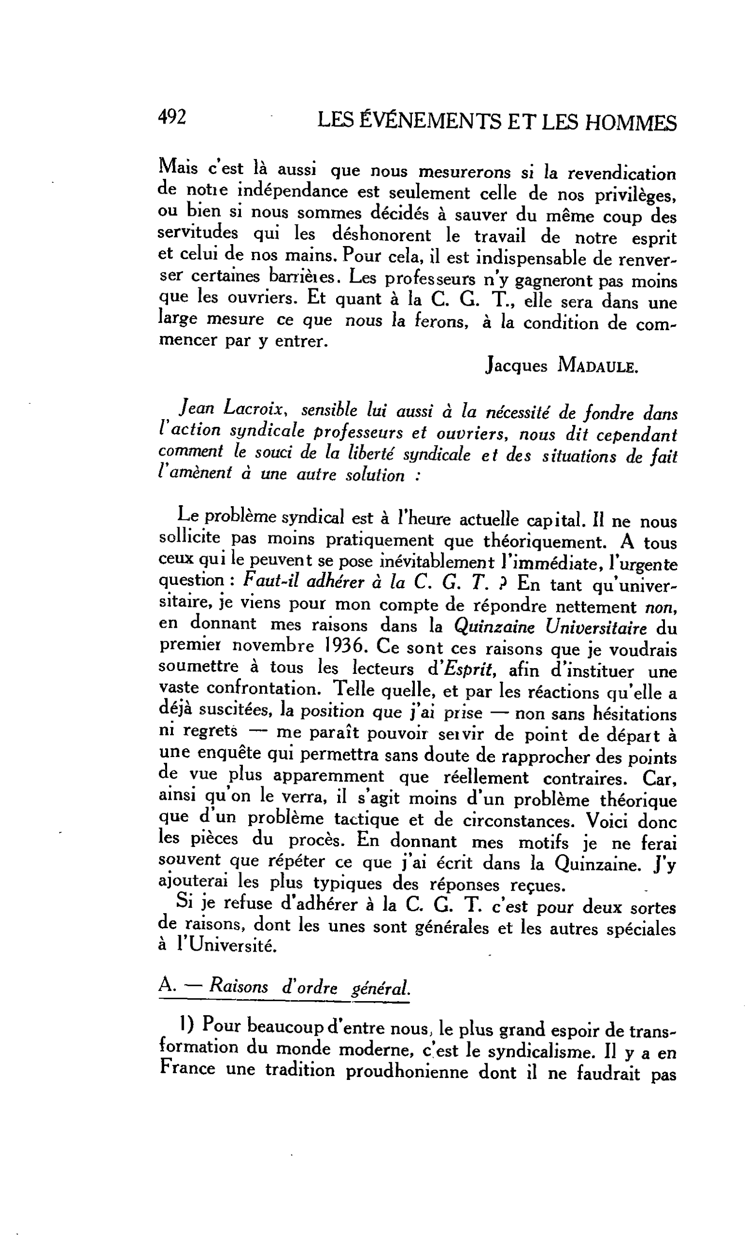 La Cité. Chronique syndicale: La question de la C. G. T.