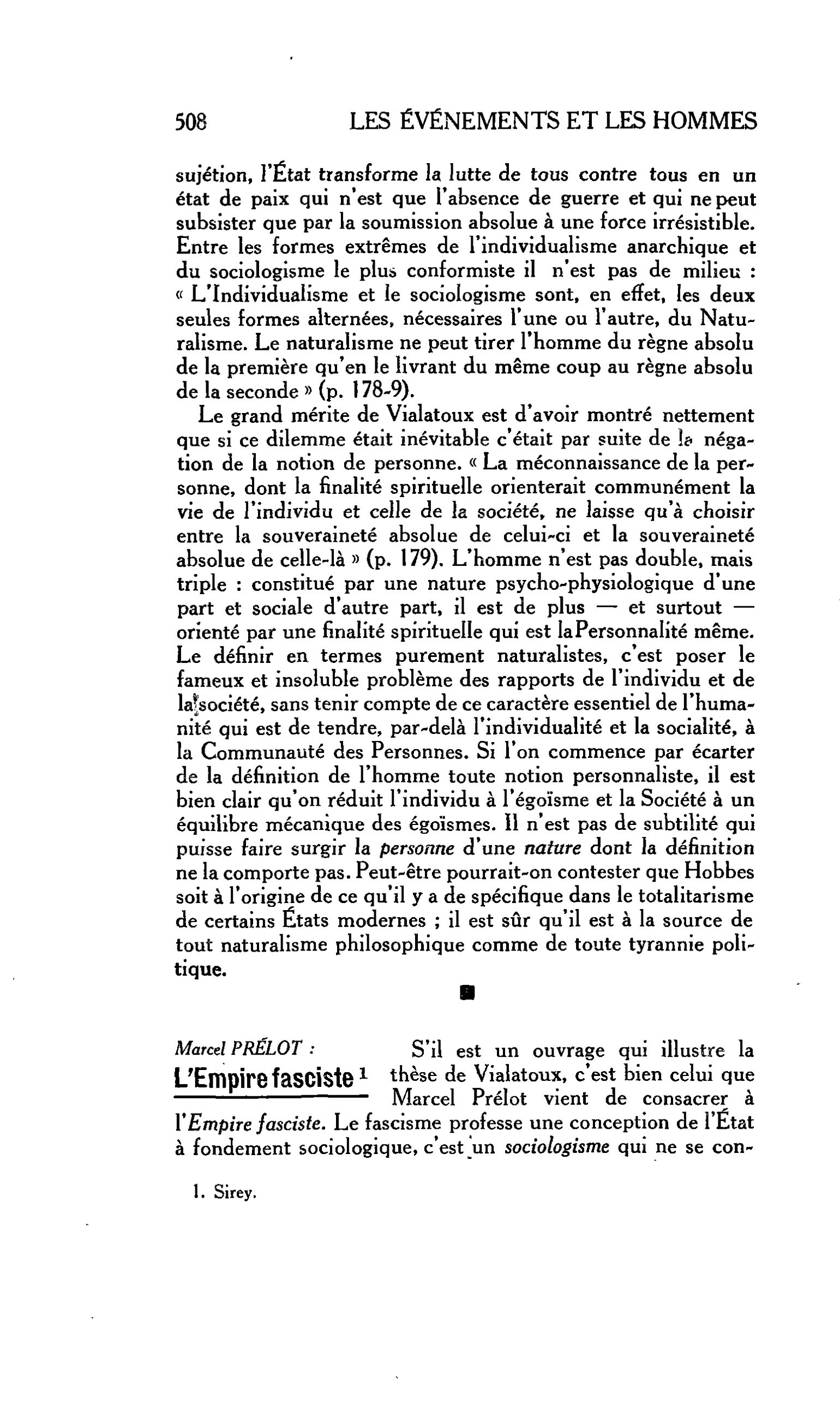 LA CITÉ. Marcel PRÉLOT : L’Empire fasciste